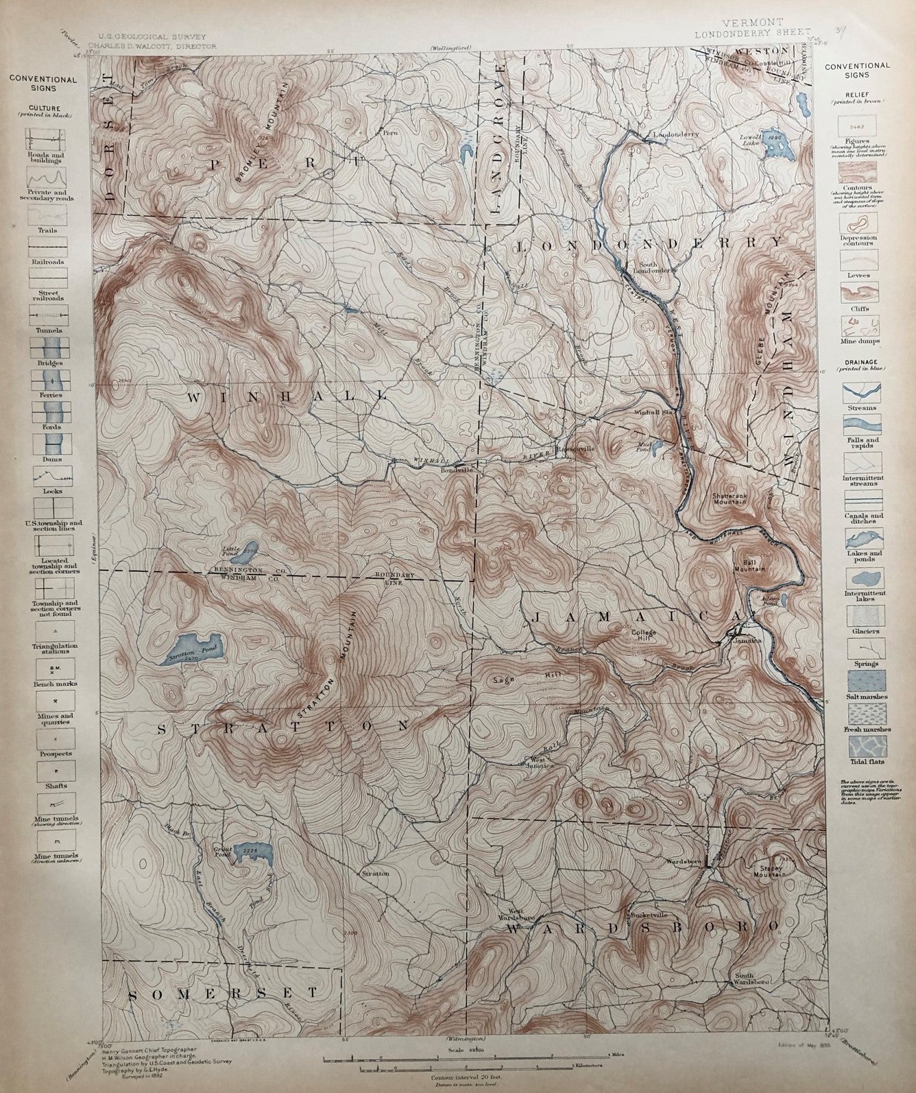 Genuine-Antique-Topographic-map-Londonderry-Vermont-VT-Antique-Topo-Map-Antique-Geological-&-Topographical-Maps-Vermont-1899-USGS-Maps-Of-Antiquity-1800s-19th-century