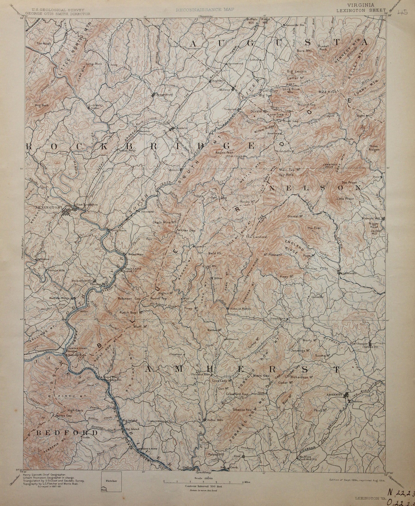 Genuine-Antique-Map-Lexington-Virginia--1914-U-S-Geological-Survey--Maps-Of-Antiquity