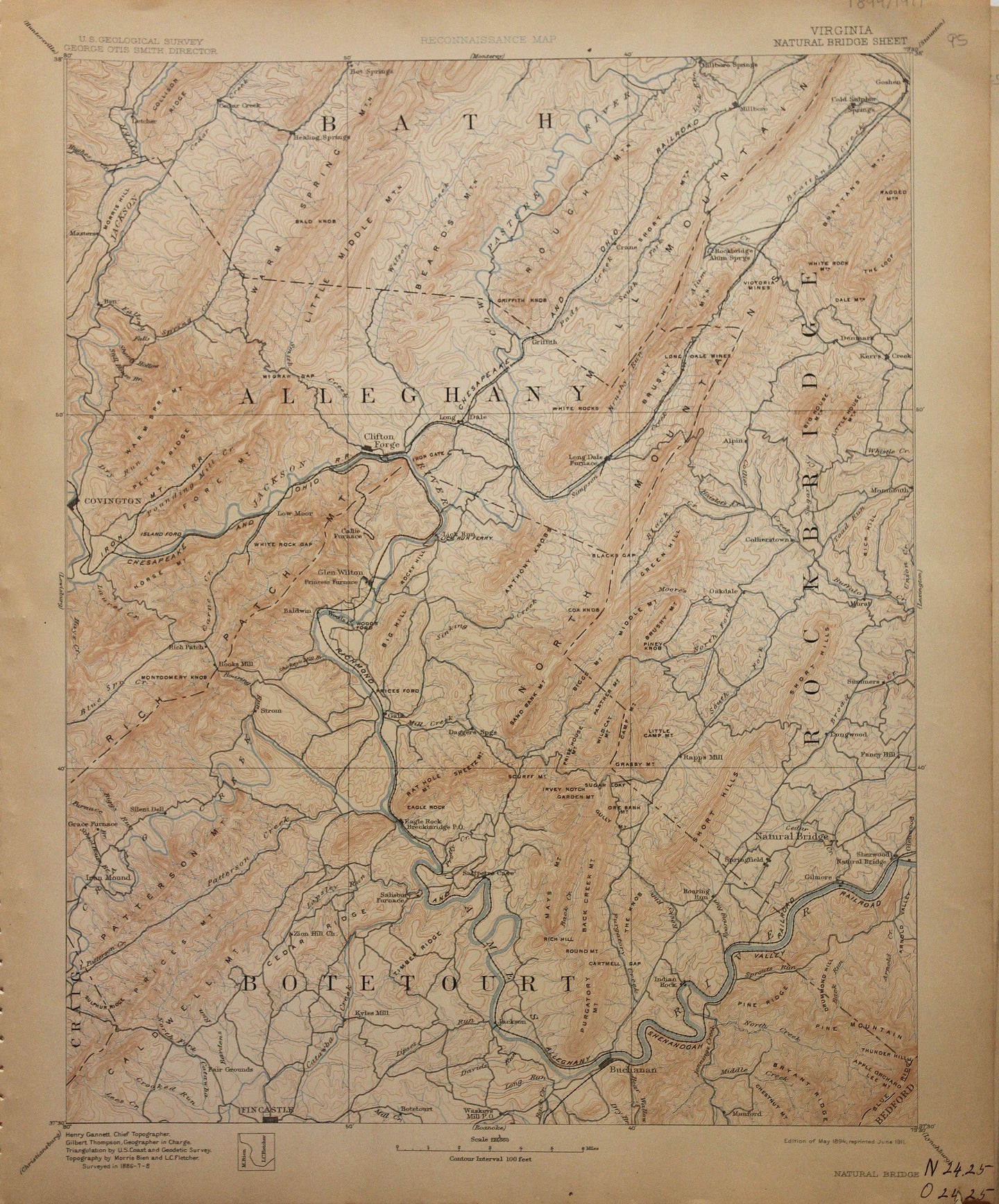 Genuine-Antique-Map-Natural-Bridge--Virginia--1911-U-S-Geological-Survey--Maps-Of-Antiquity