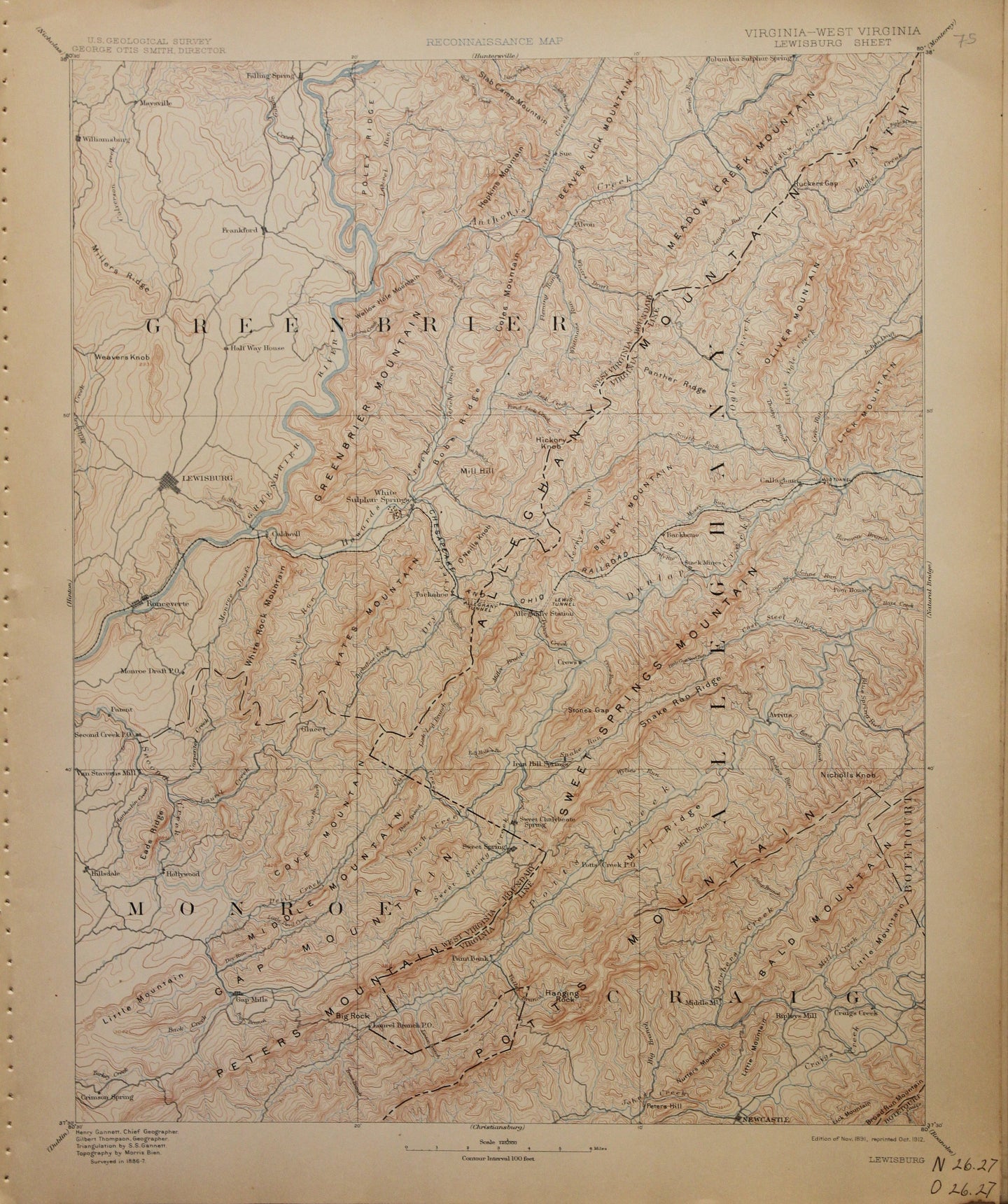 Genuine-Antique-Map-Lewisburg-Virginia-West-Virginia--1912-U-S-Geological-Survey--Maps-Of-Antiquity