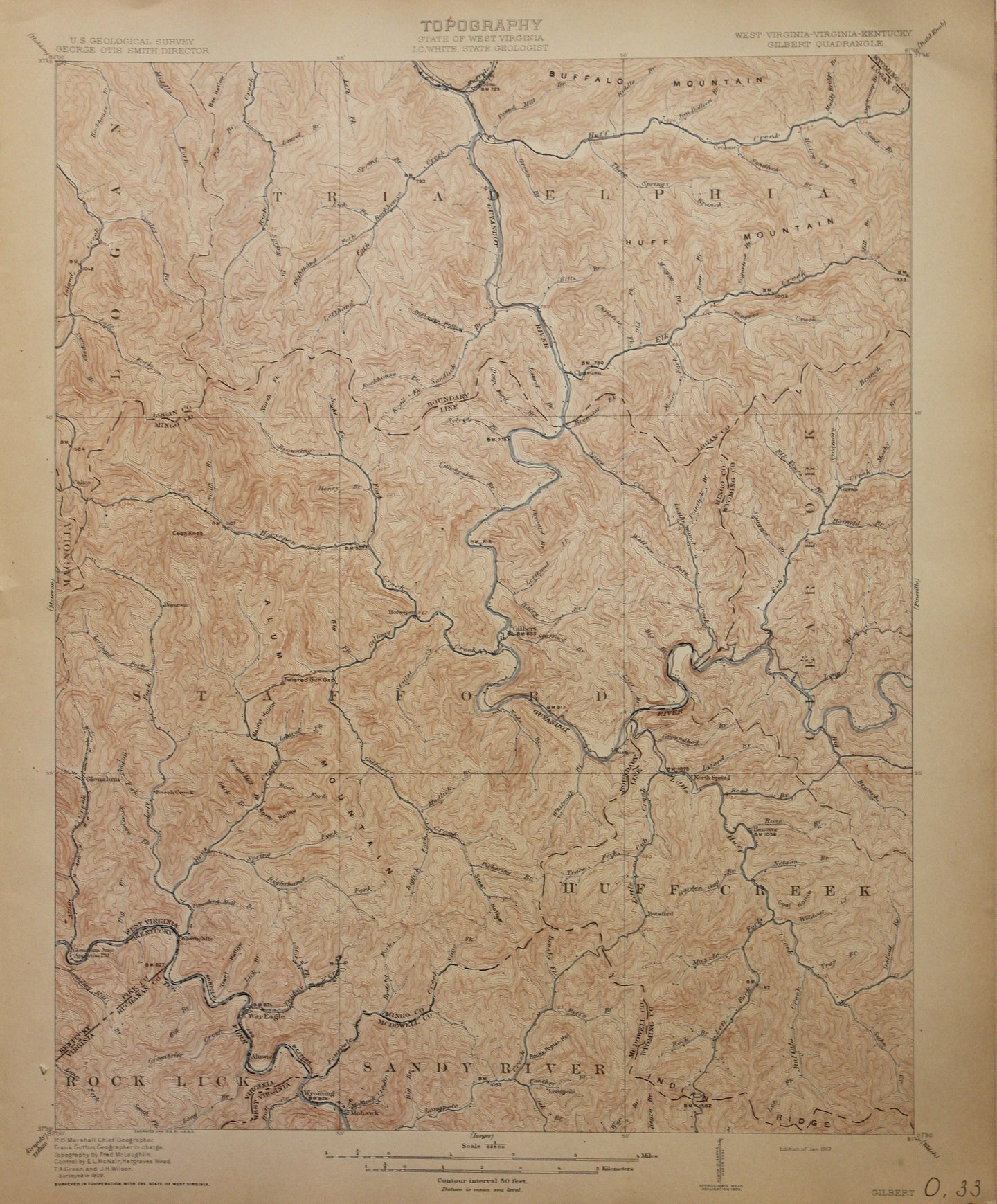 Genuine-Antique-Map-Gilbert-West-Virginia-Virginia-Kentucky--1912-U-S-Geological-Survey--Maps-Of-Antiquity