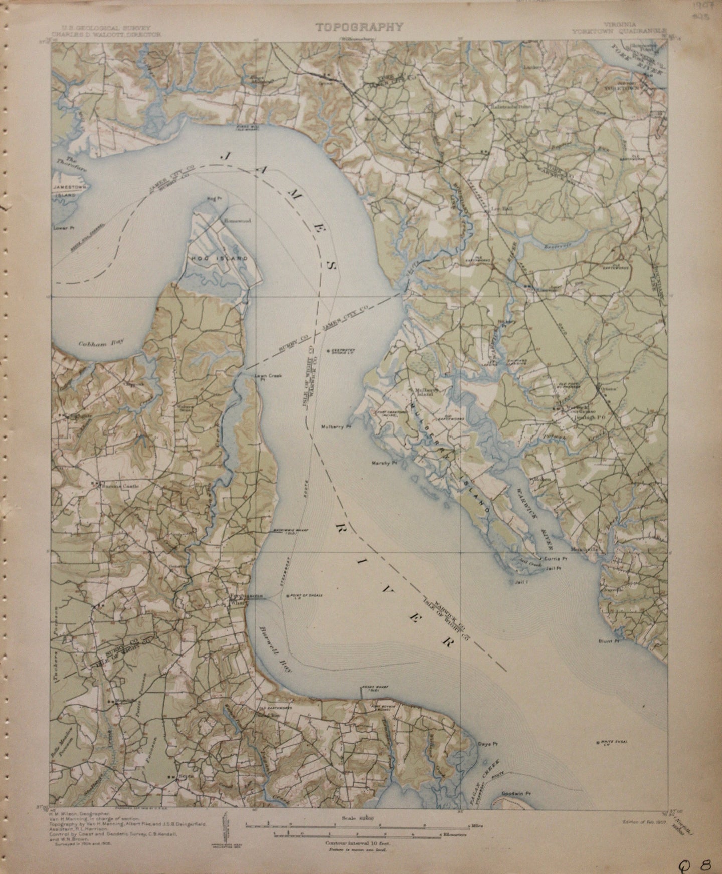Genuine-Antique-Map-Yorktown-Virginia--1907-U-S-Geological-Survey--Maps-Of-Antiquity