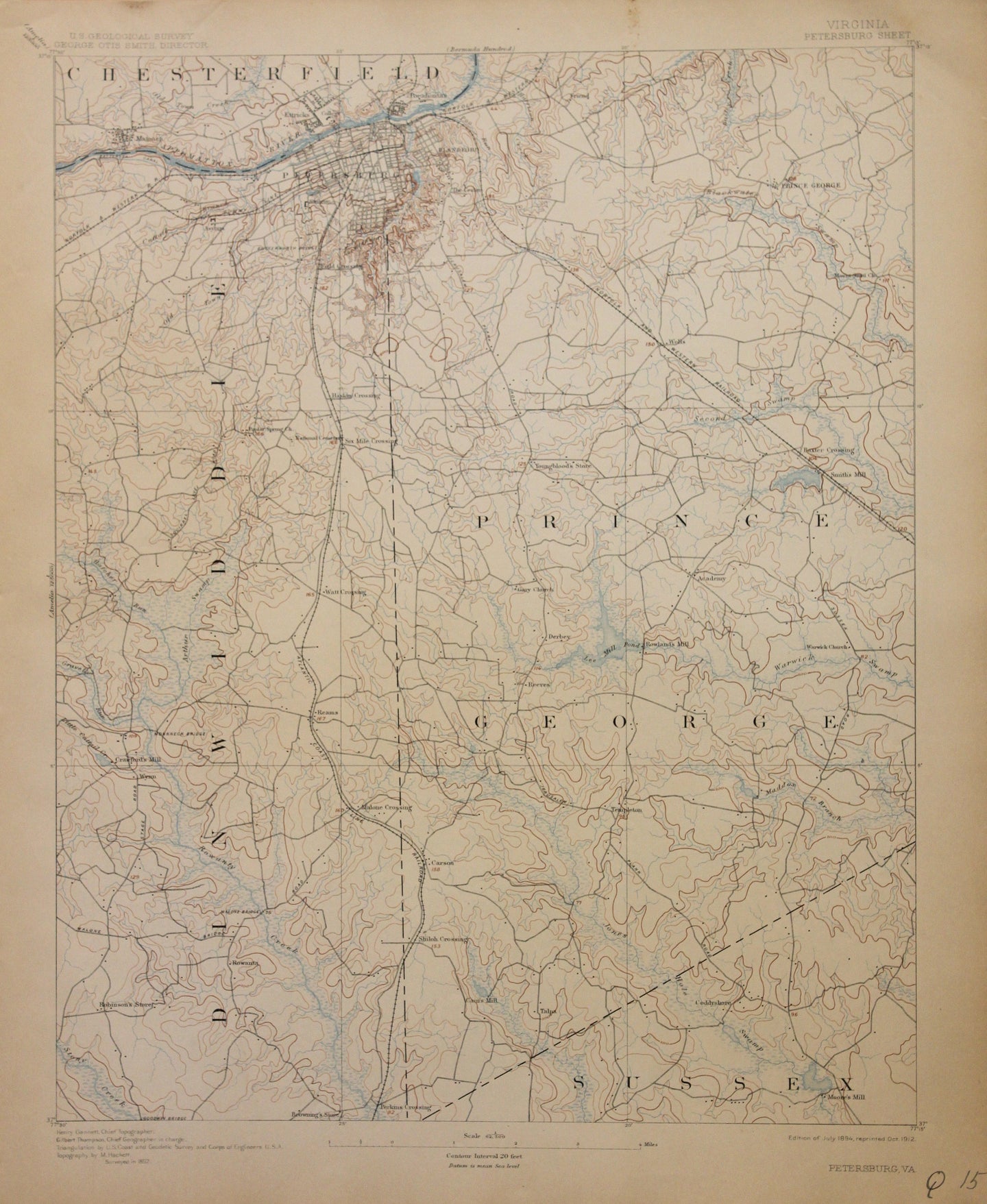 Genuine-Antique-Map-Petersburg-Virginia--1912-U-S-Geological-Survey--Maps-Of-Antiquity