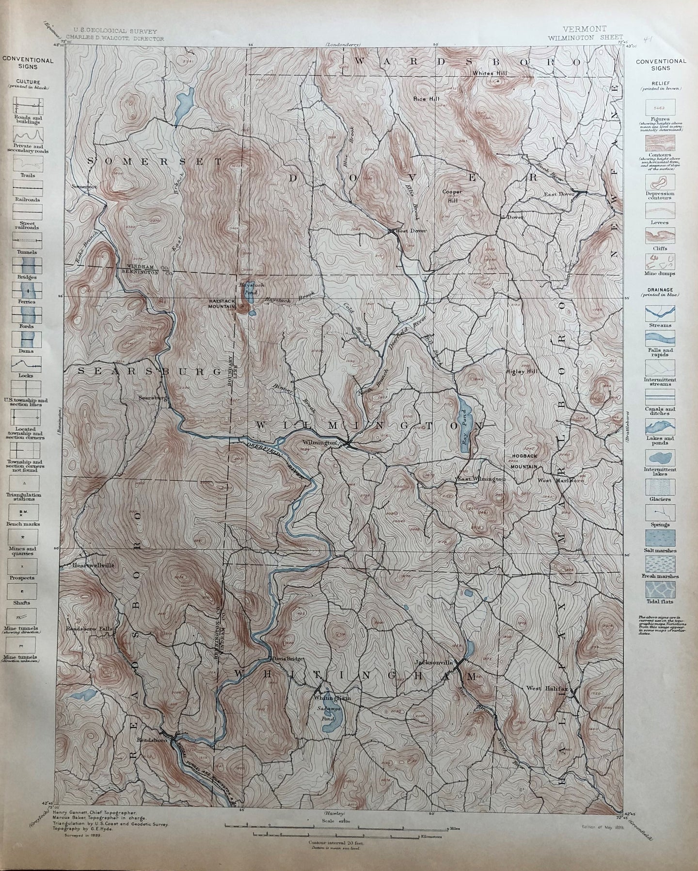 Genuine-Antique-Topographic-map-Wilmington-Vermont-VT-Antique-Top-Map-Antique-Geological-&-Topographical-Maps-Vermont-1898-USGS-Maps-Of-Antiquity-1800s-19th-century
