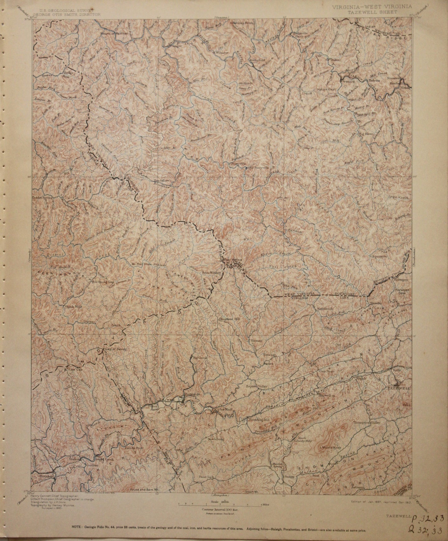Genuine-Antique-Map-Tazewell-Virginia-West-Virginia--1912-U-S-Geological-Survey--Maps-Of-Antiquity