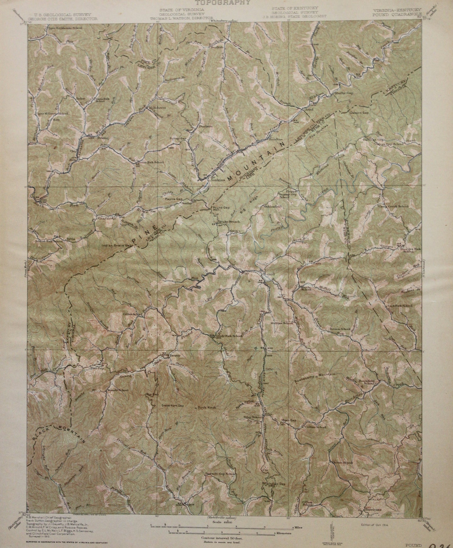 Genuine-Antique-Map-Pound-Virginia-Kentucky--1914-U-S-Geological-Survey--Maps-Of-Antiquity