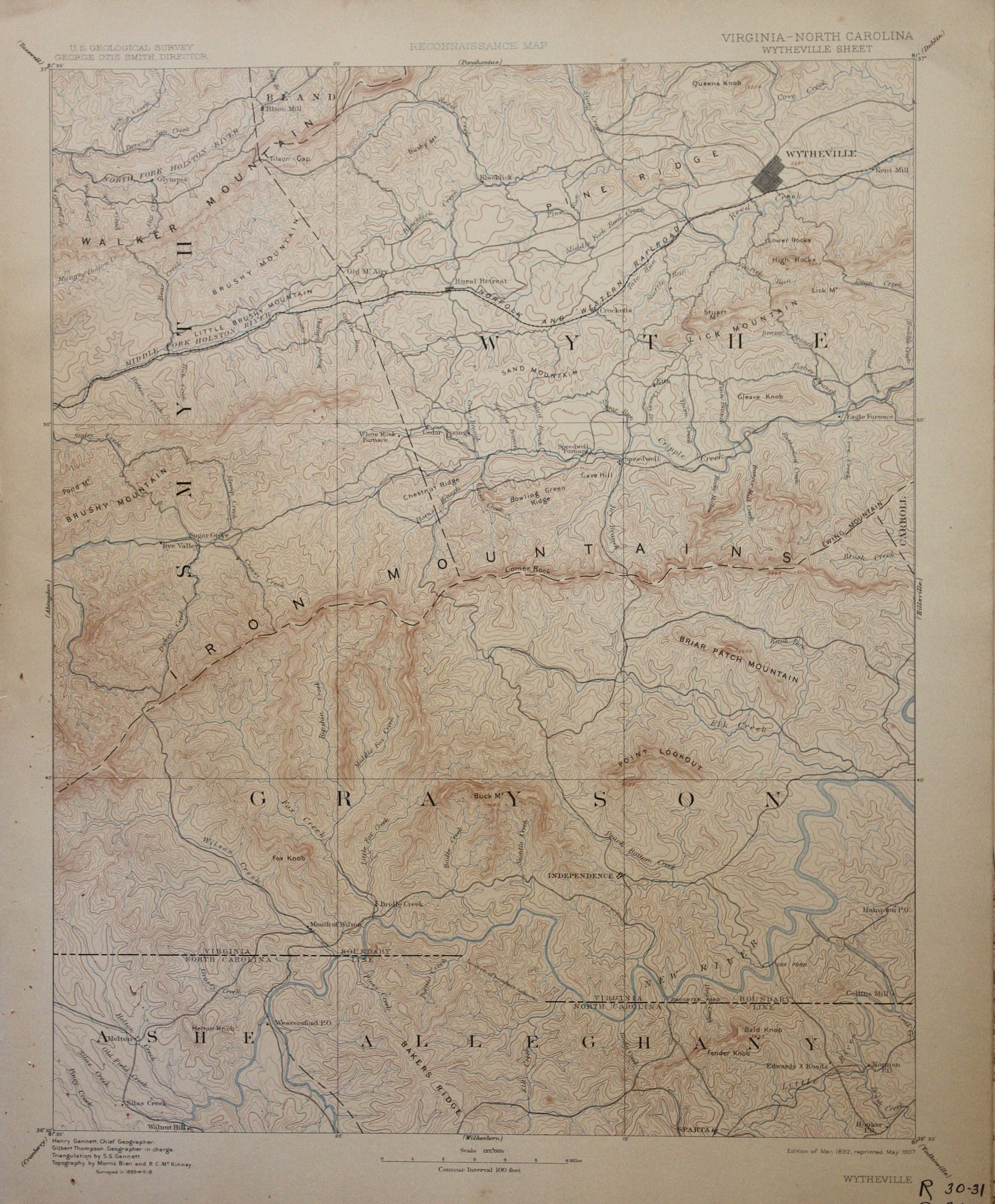Genuine-Antique-Map-Wytheville-Virginia-North-Carolina--1907-U-S-Geological-Survey--Maps-Of-Antiquity