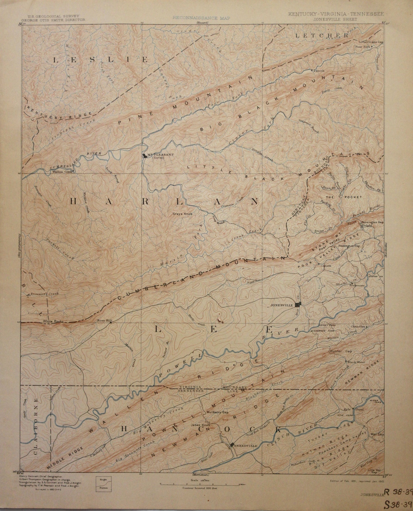 Genuine-Antique-Map-Jonesville-Kentucky-Virginia-Tennessee--1910-U-S-Geological-Survey--Maps-Of-Antiquity