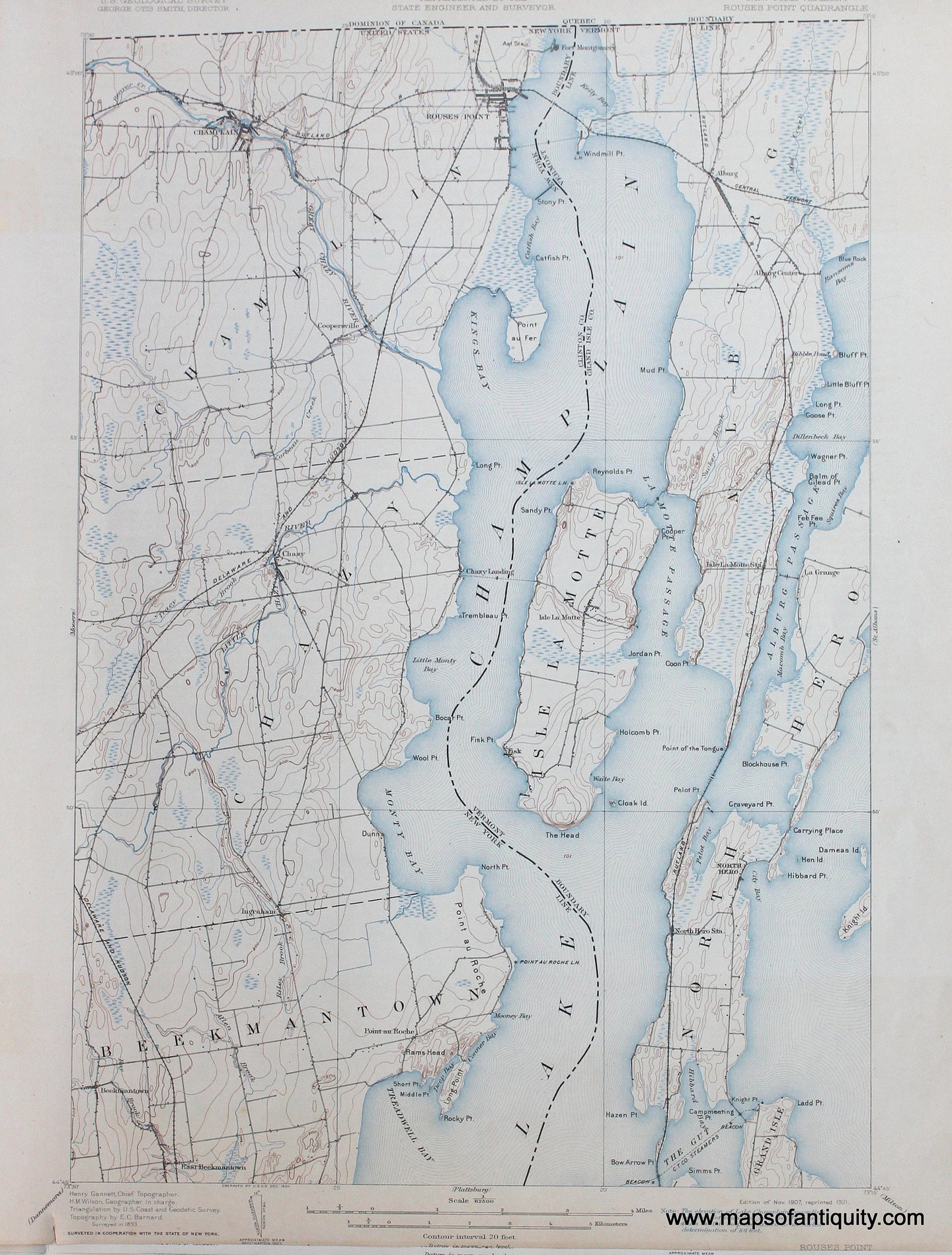 Genuine-Antique-Map-Rouses-Point-New-York-Vermont--1921-US-Geological-Survey--Maps-Of-Antiquity