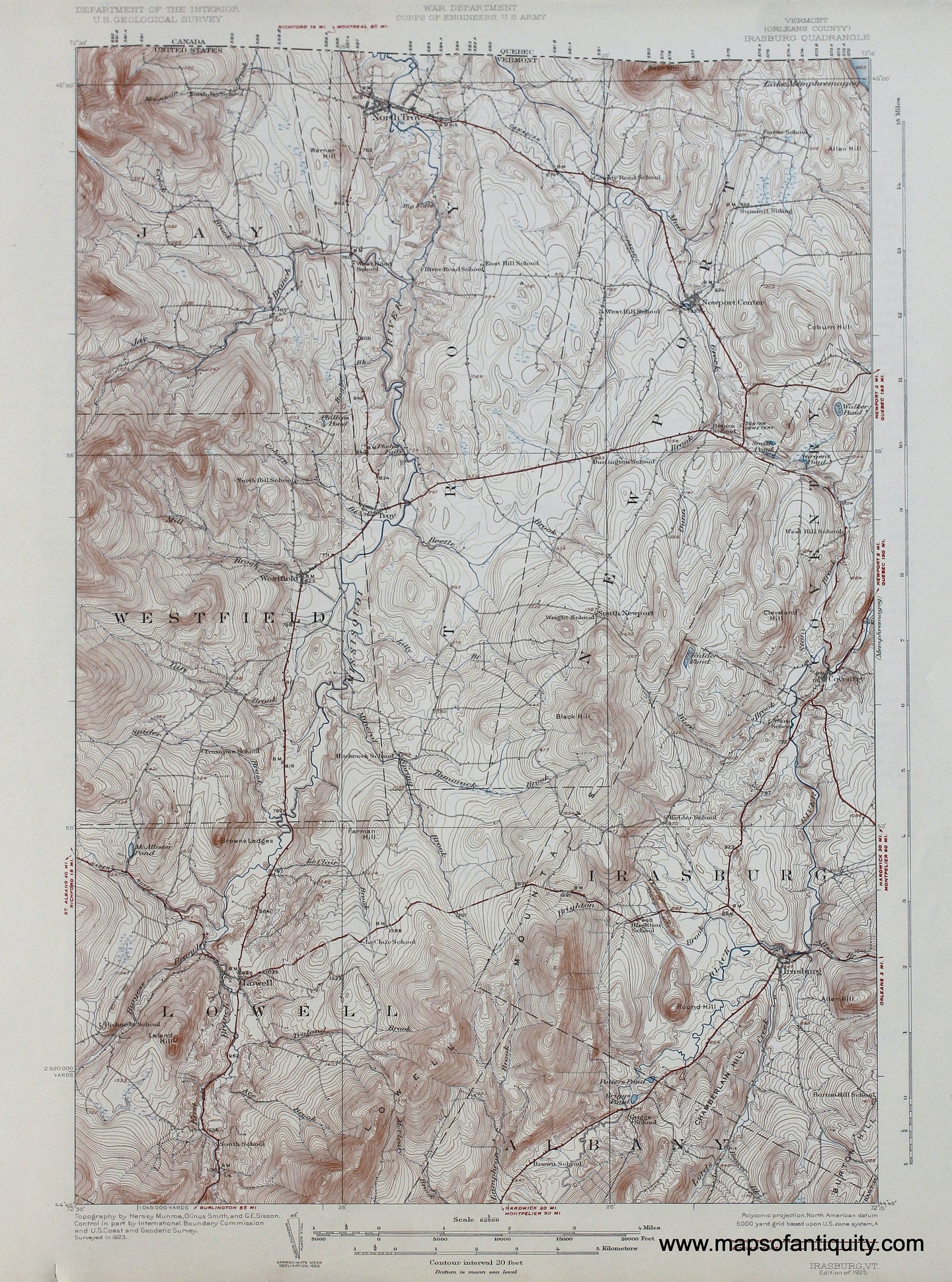 Genuine-Antique-Map-Irasburg-Vermont--1925-US-Geological-Survey--Maps-Of-Antiquity