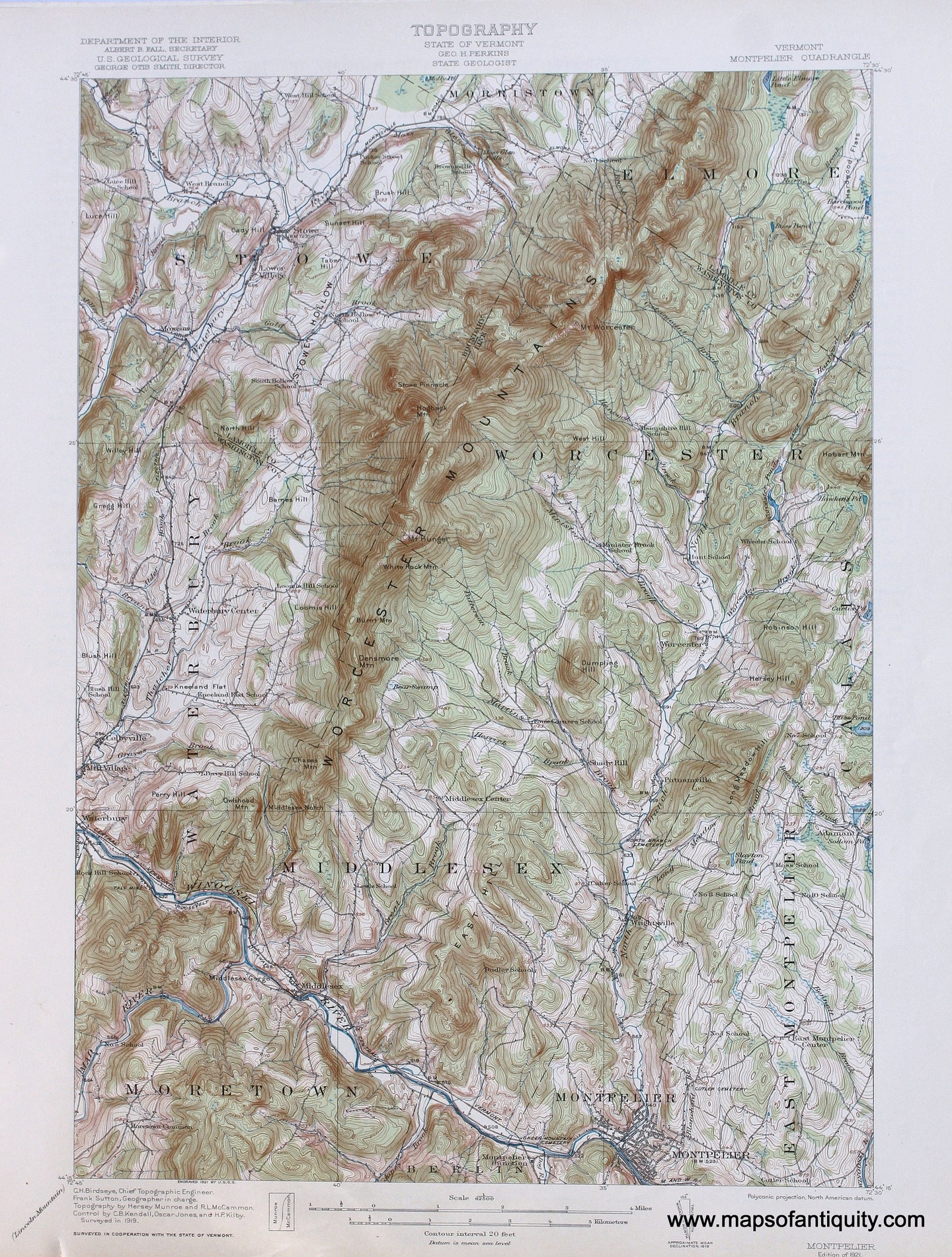 Genuine-Antique-Map-Montpelier-Vermont--1921-US-Geological-Survey--Maps-Of-Antiquity