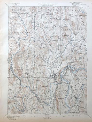 Genuine-Antique-Topographic-map-Greenfield-Mass-MA/VT-border-Antique-Topo-Map-Antique-Geological-&-Topographical-Maps-Massachusetts-1898-USGS-Maps-Of-Antiquity-1800s-19th-century