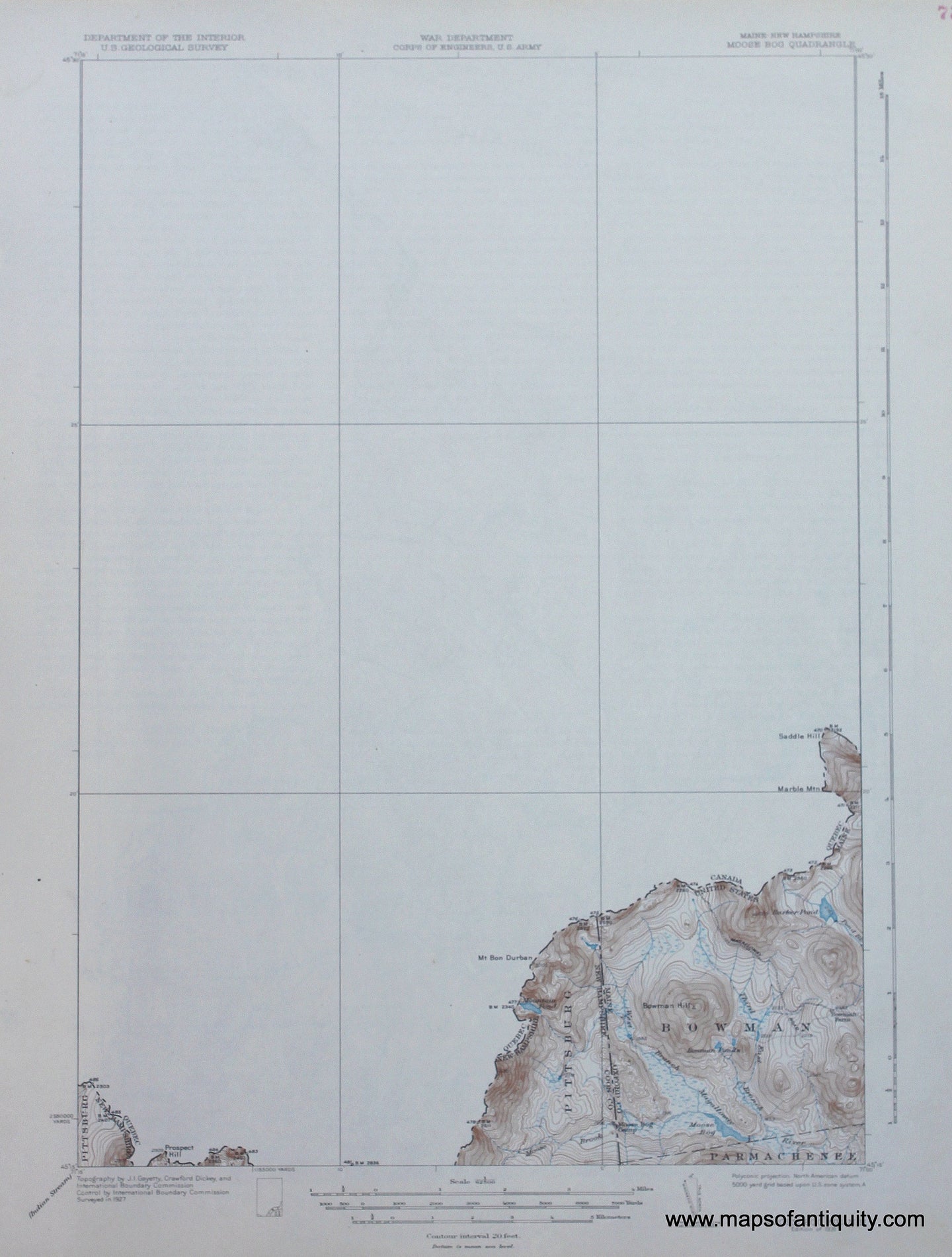 Genuine-Antique-Map-Moose-Bog-Maine-New-Hampshire--1931-US-Geological-Survey--Maps-Of-Antiquity