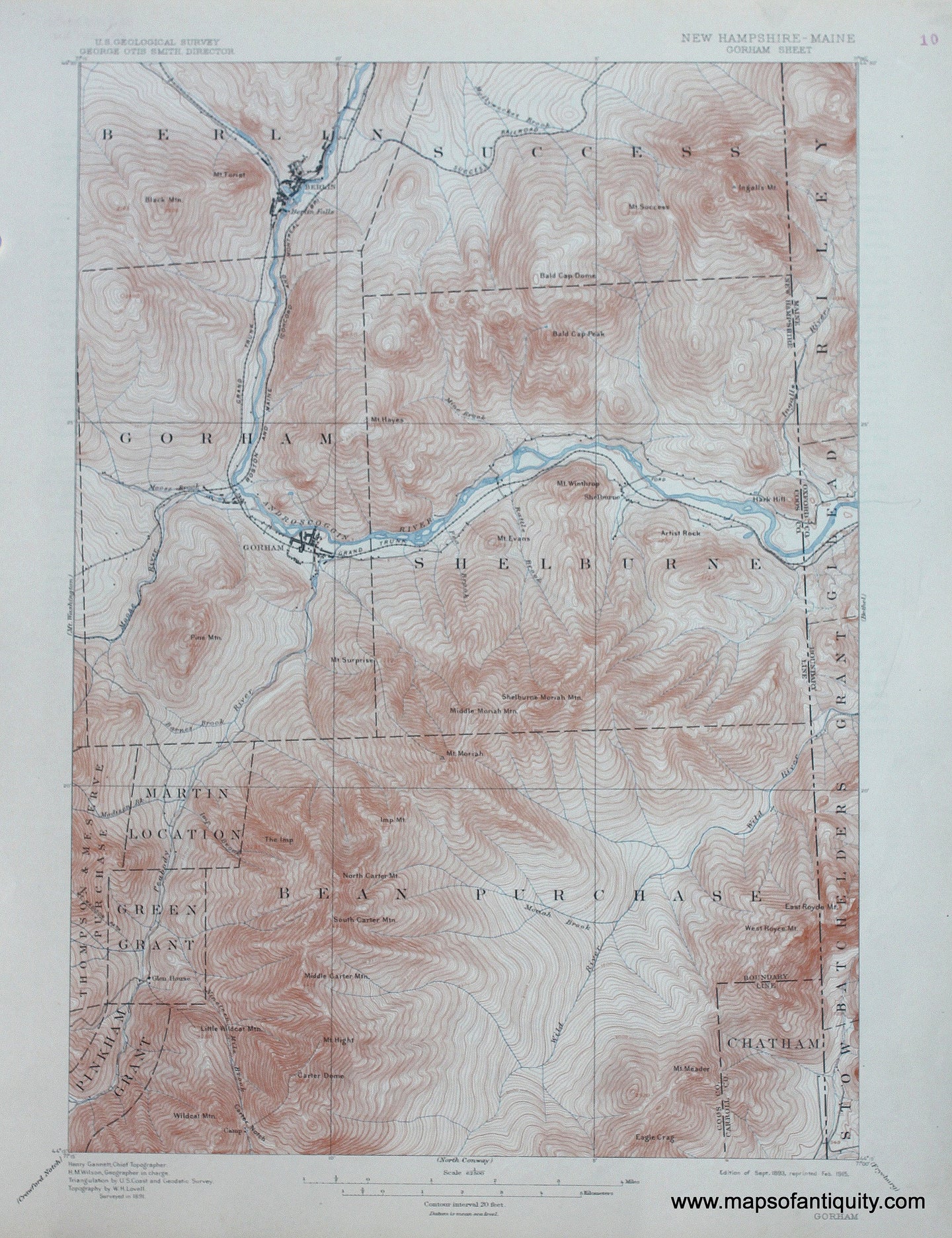 Genuine-Antique-Map-Gorham-New-Hampshire-Maine--1915-US-Geological-Survey--Maps-Of-Antiquity