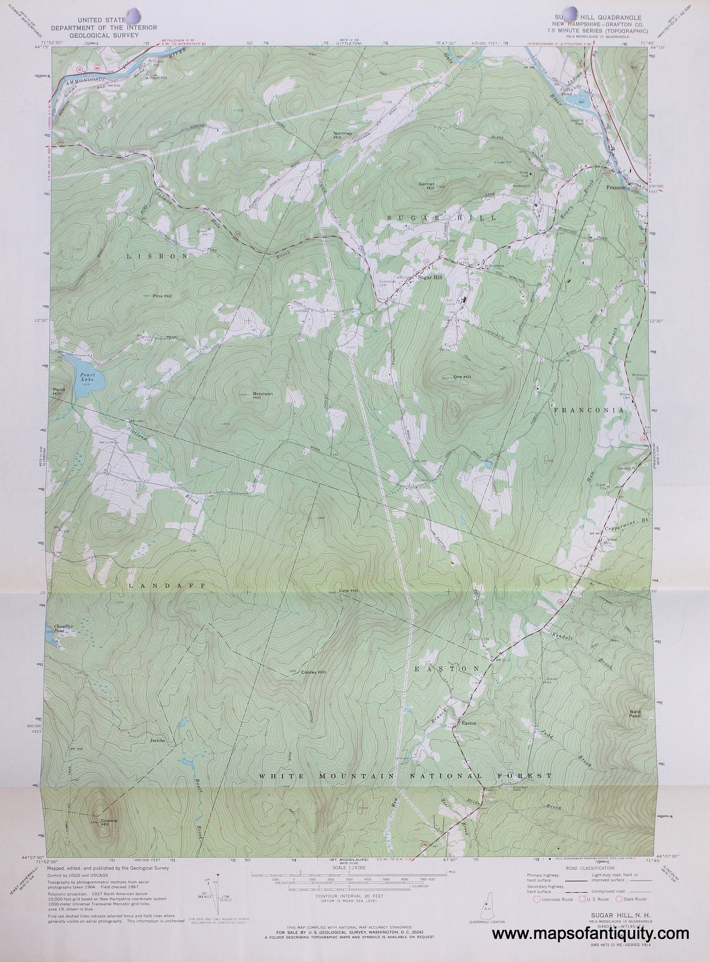 Genuine-Antique-Map-Sugar-Hill-New-Hampshire--1967-US-Geological-Survey--Maps-Of-Antiquity