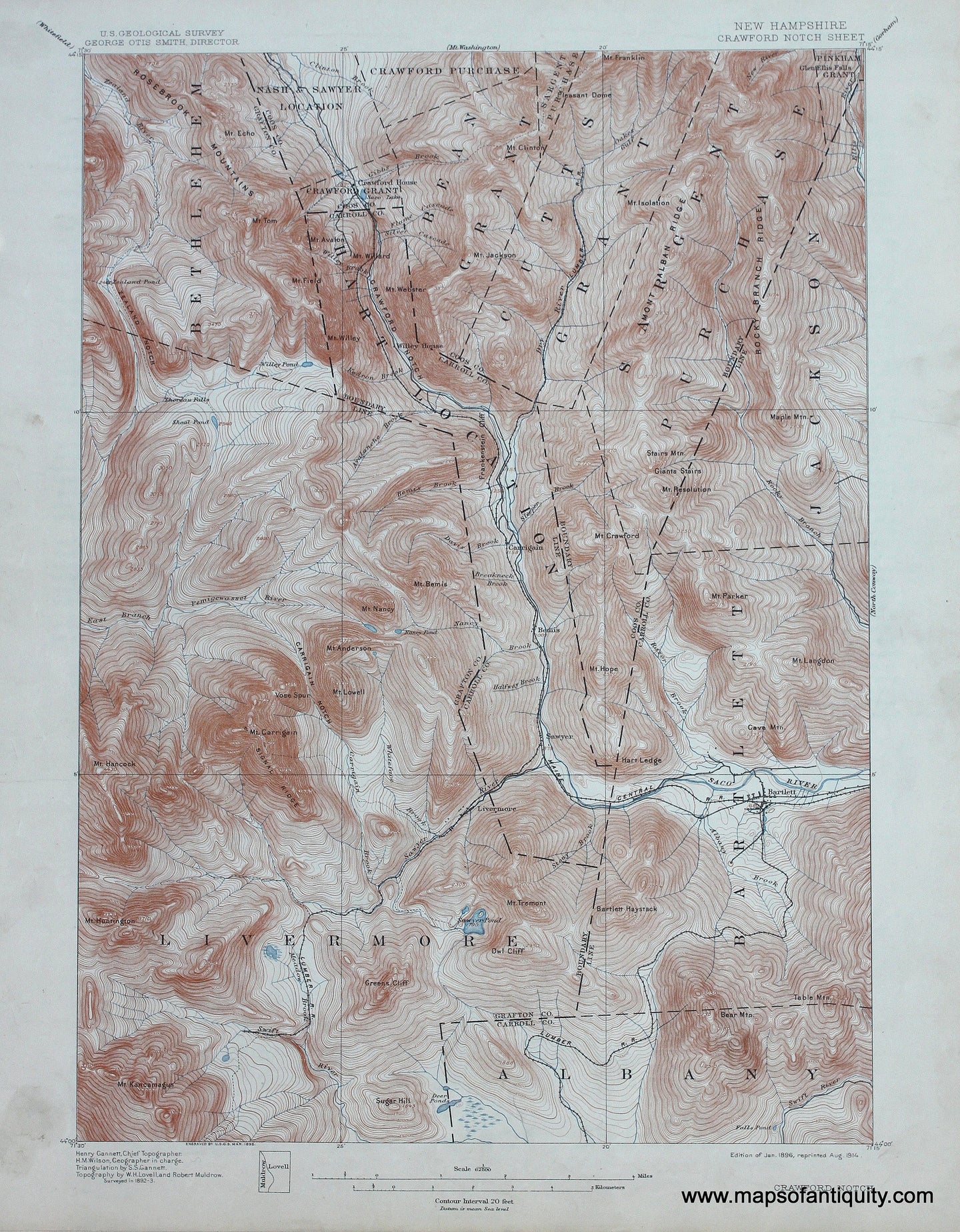 Genuine-Antique-Map-Crawford-Notch--New-Hampshire--1914-US-Geological-Survey--Maps-Of-Antiquity