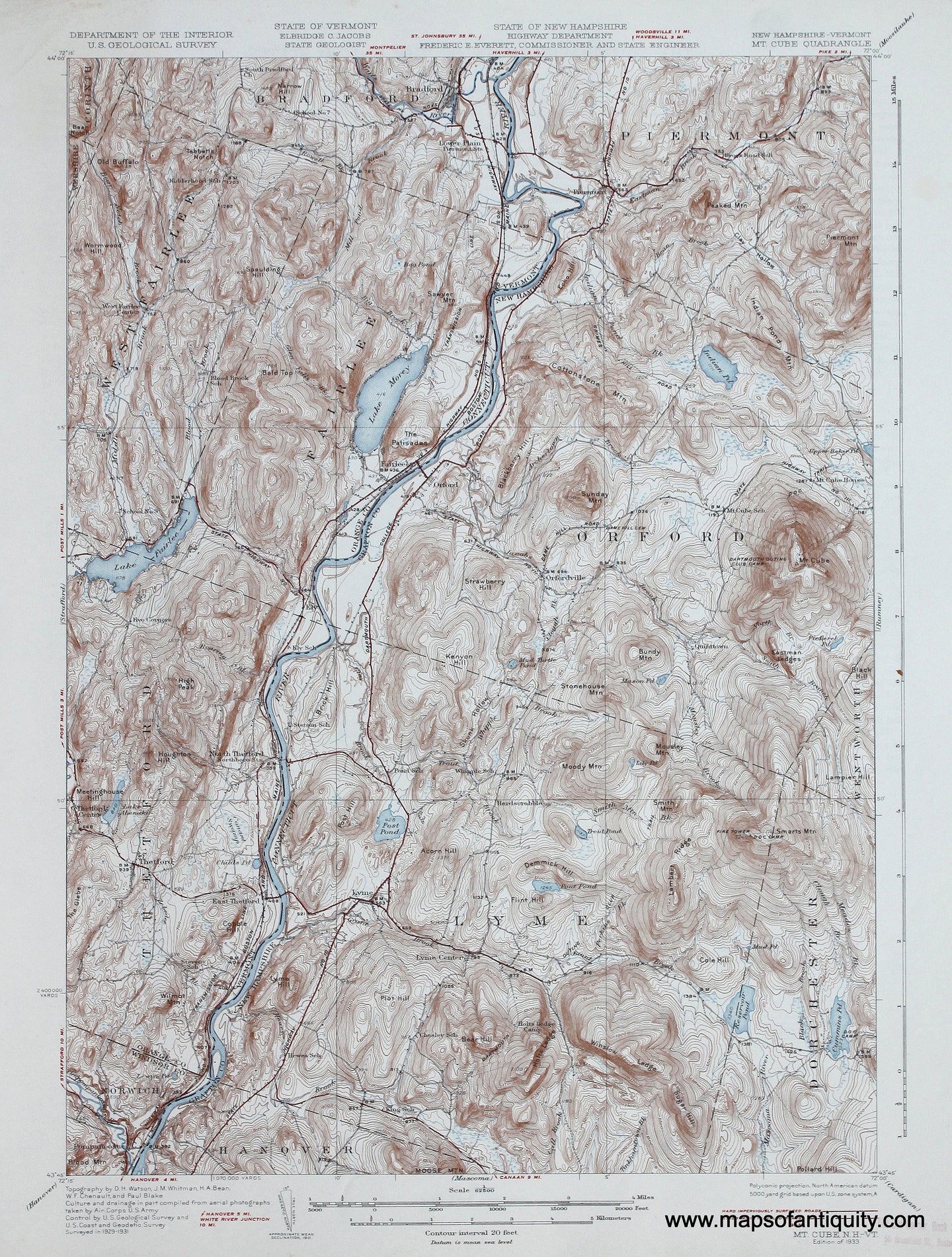 Genuine-Antique-Map-Mt-Cube--New-Hampshire-Vermont--1920-US-Geological-Survey--Maps-Of-Antiquity