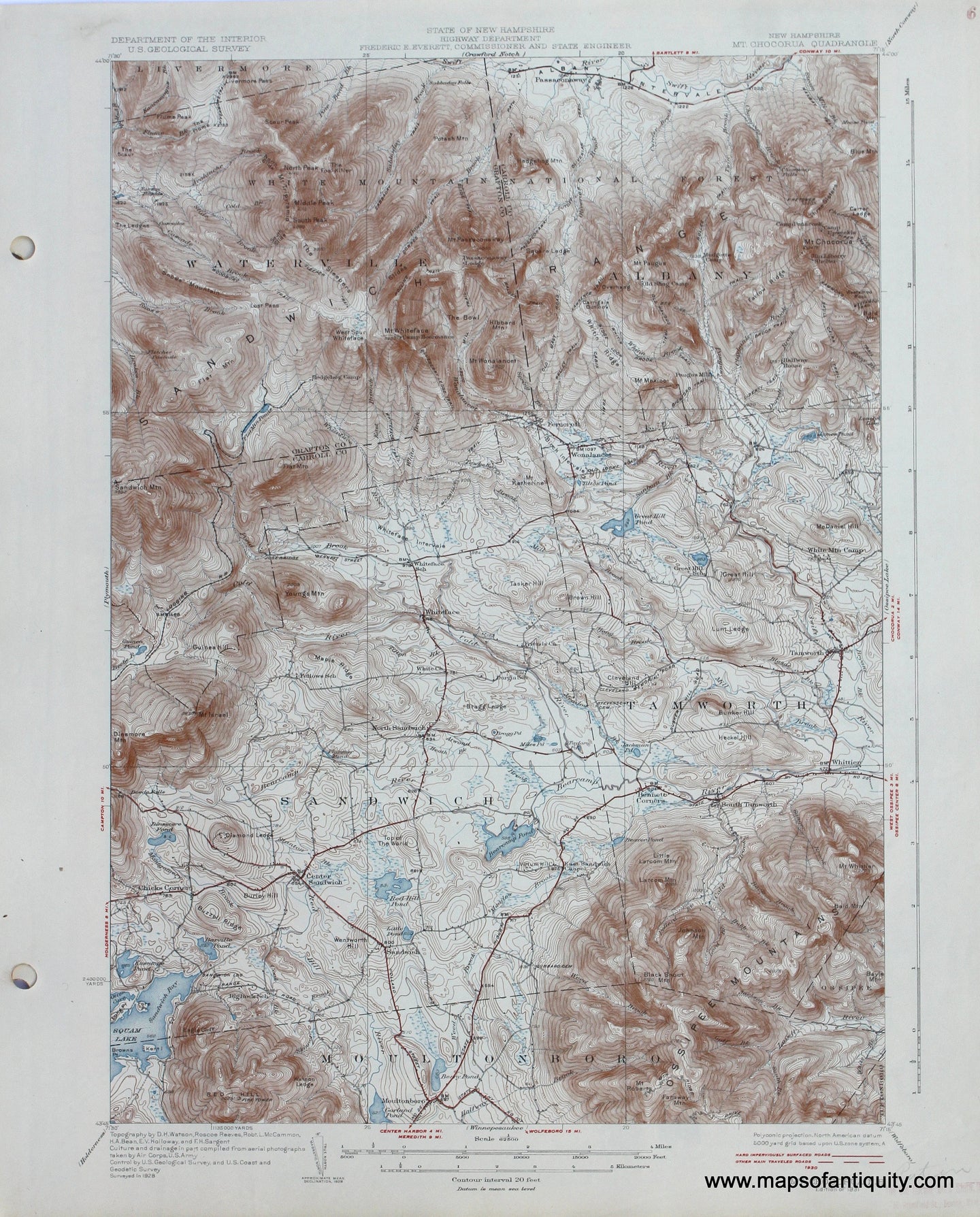 Genuine-Antique-Map-Mt-Chocorua-New-Hampshire--1931-US-Geological-Survey--Maps-Of-Antiquity