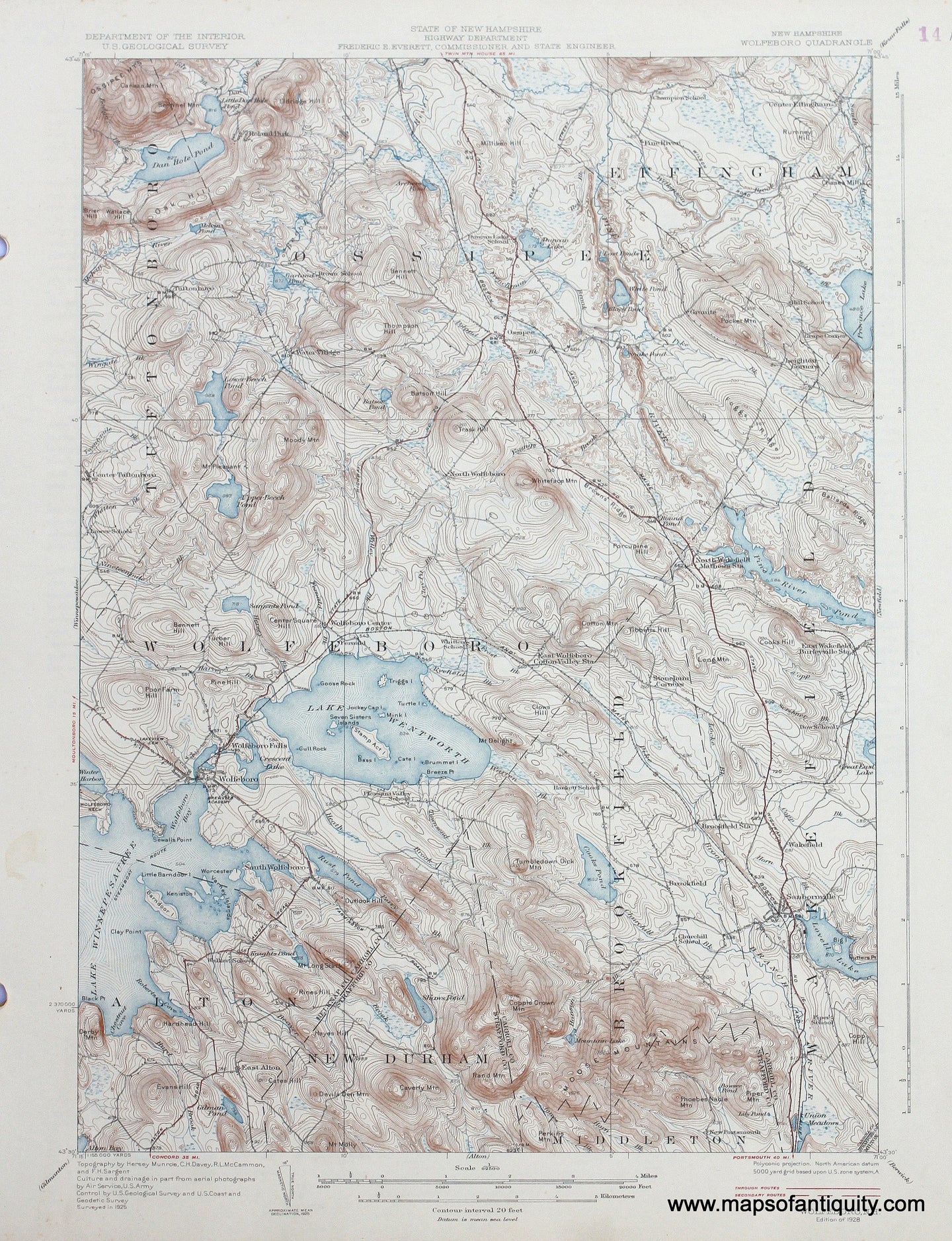Genuine-Antique-Map-Wolfeboro-New-Hampshire--1928-US-Geological-Survey--Maps-Of-Antiquity