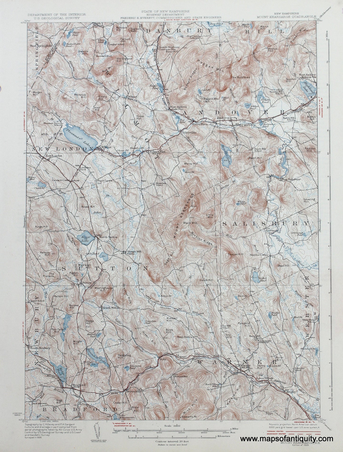 Genuine-Antique-Map-Mount-Kearsarge-New-Hampshire--1928-US-Geological-Survey--Maps-Of-Antiquity