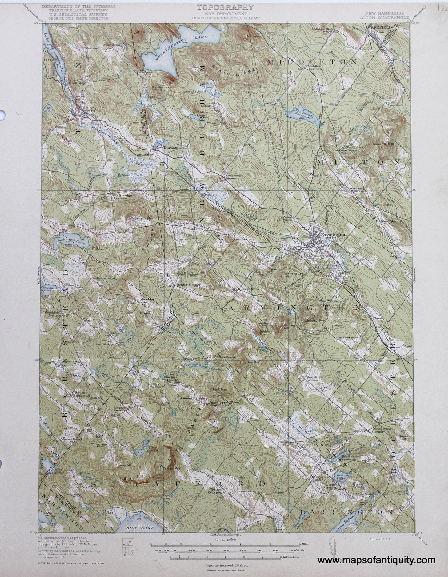 Genuine-Antique-Map-Alton-New-Hampshire--1919-US-Geological-Survey--Maps-Of-Antiquity