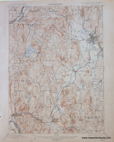 Genuine-Antique-Map-Keene-New-Hampshire-Vermont--1911-US-Geological-Survey--Maps-Of-Antiquity