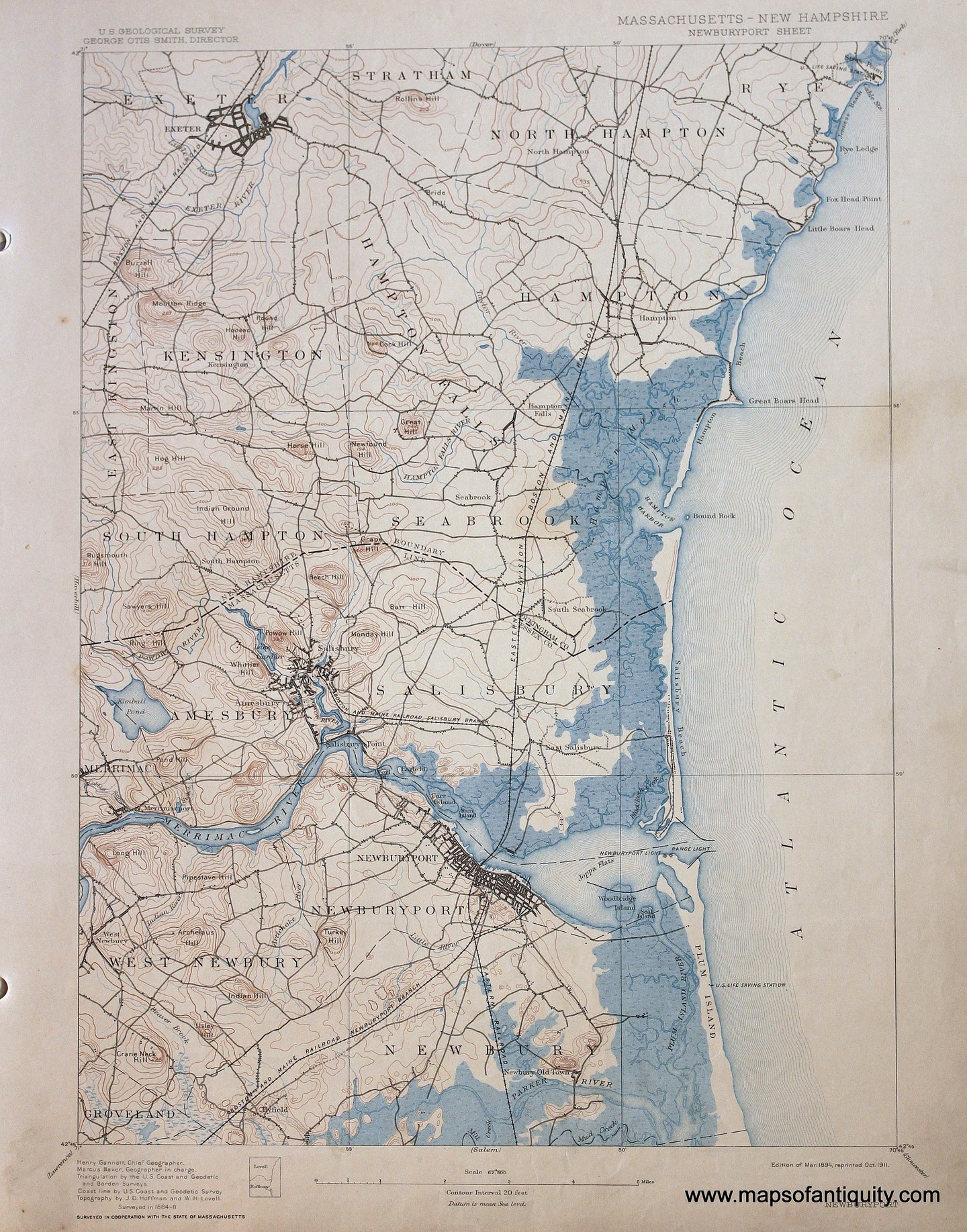 Genuine-Antique-Map-Newburyport-Massachusetts-New-Hampshire--1911-US-Geological-Survey--Maps-Of-Antiquity