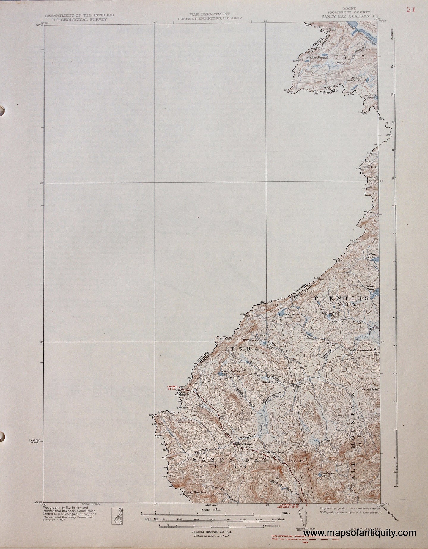 Genuine-Antique-Map-Sandy-Bay--Maine---1930-US-Geological-Survey--Maps-Of-Antiquity