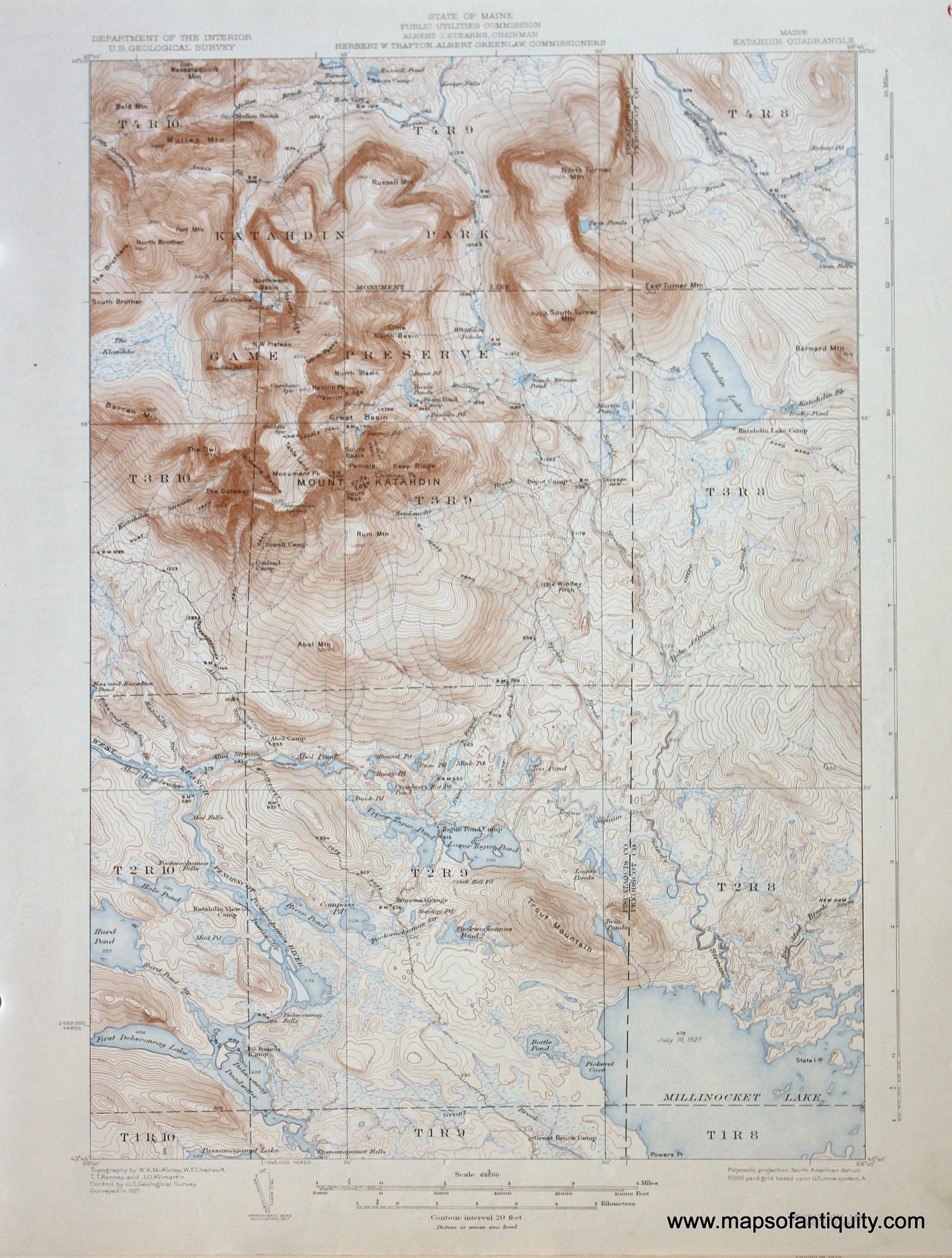 Genuine-Antique-Map-Katahdin-Maine--1930-US-Geological-Survey--Maps-Of-Antiquity