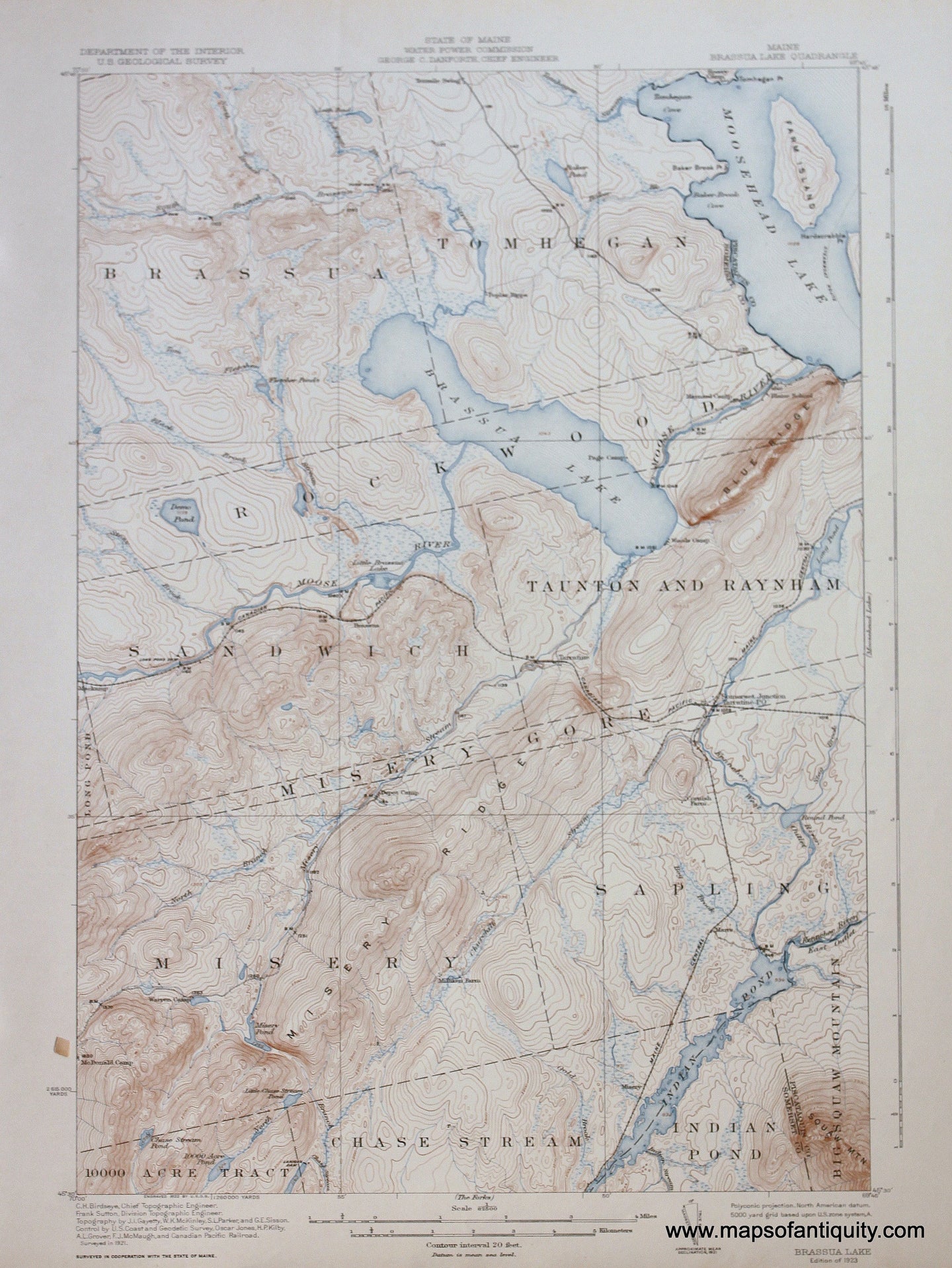 Genuine-Antique-Map-Brassau-Lake--Maine--1923-US-Geological-Survey--Maps-Of-Antiquity