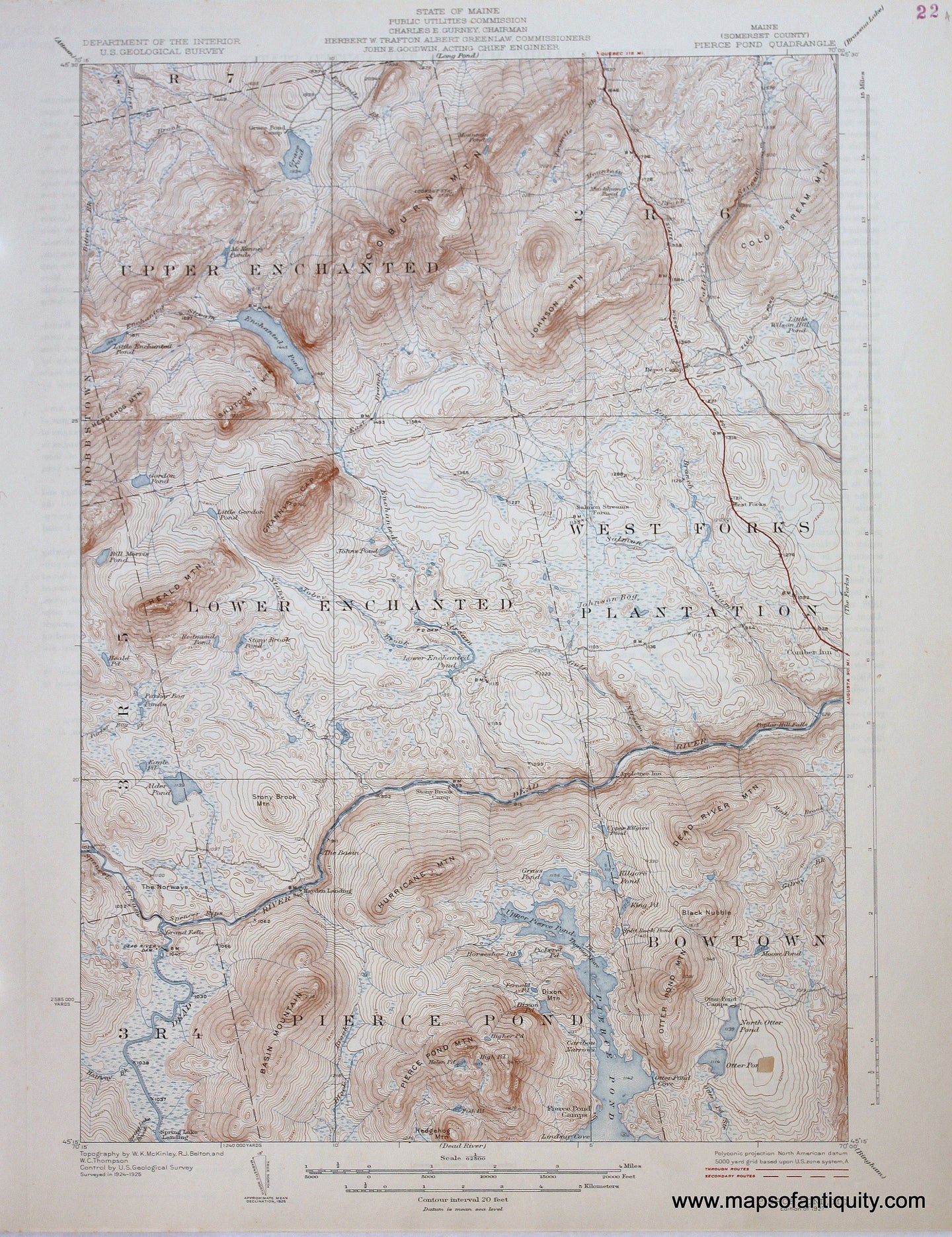 Genuine-Antique-Map-Pierce-Pond--Maine--1927-US-Geological-Survey--Maps-Of-Antiquity