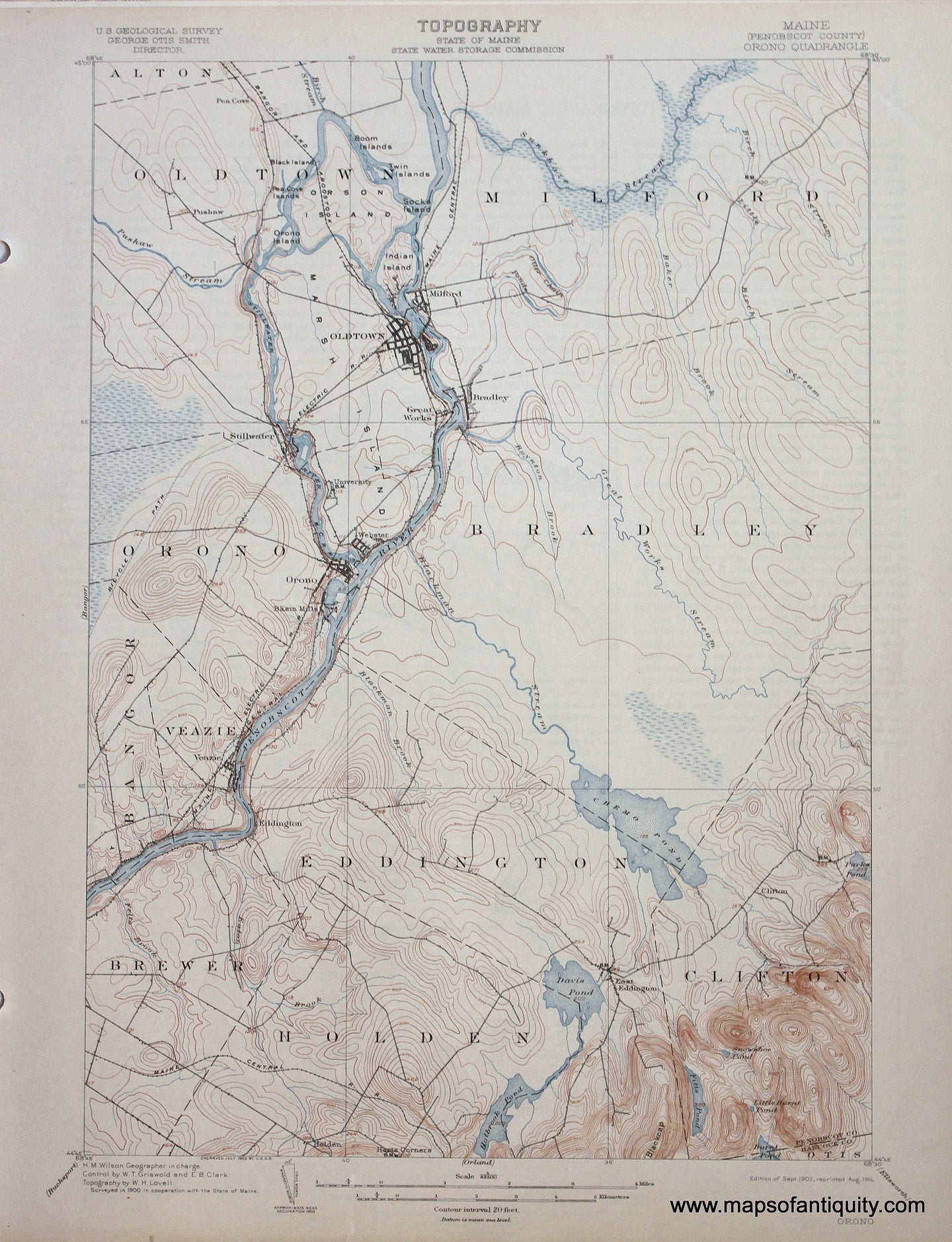 Genuine-Antique-Map-Orono-Maine--1914-US-Geological-Survey--Maps-Of-Antiquity