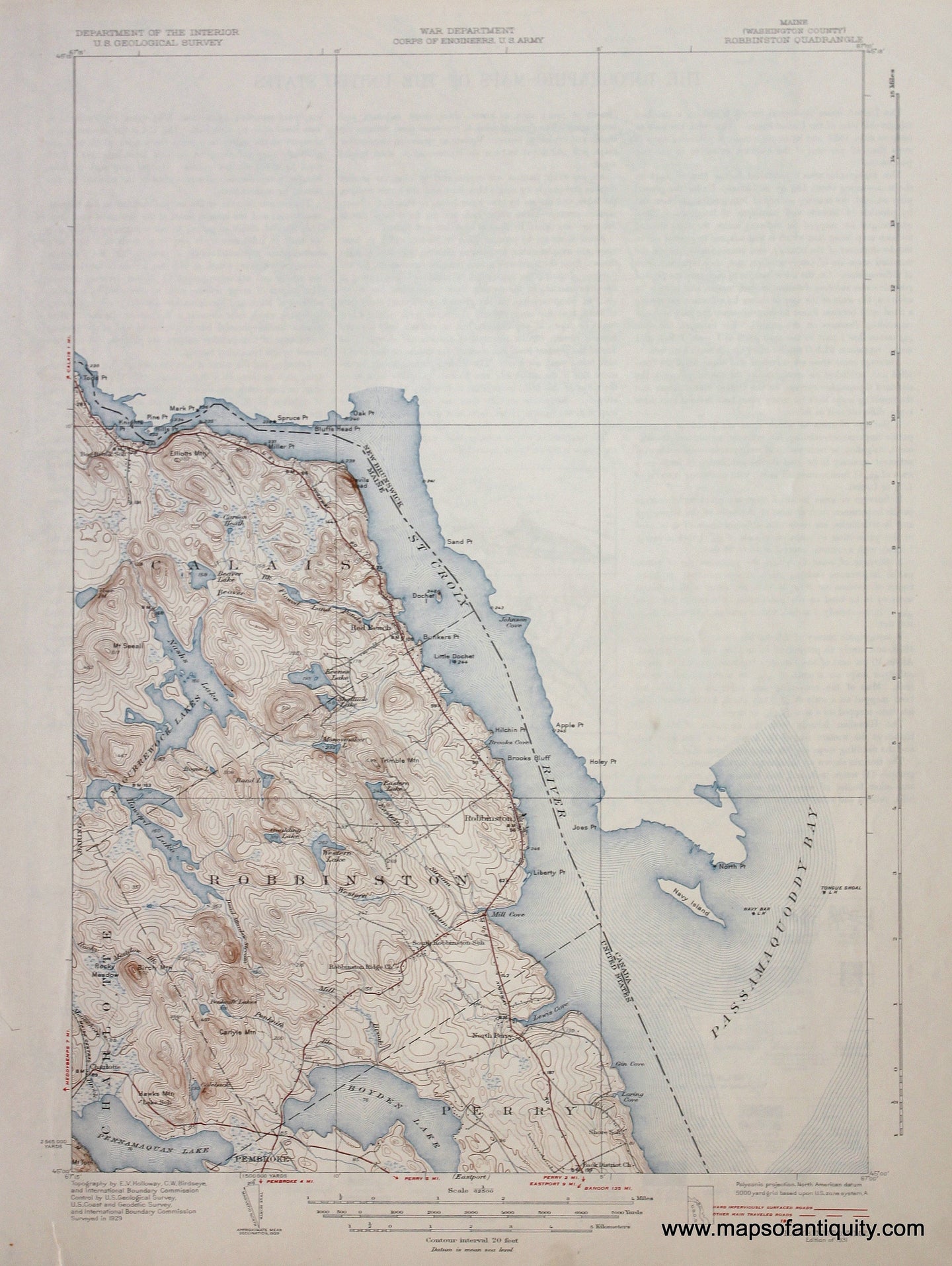 Genuine-Antique-Map-Robbinston-Maine--1931-US-Geological-Survey--Maps-Of-Antiquity