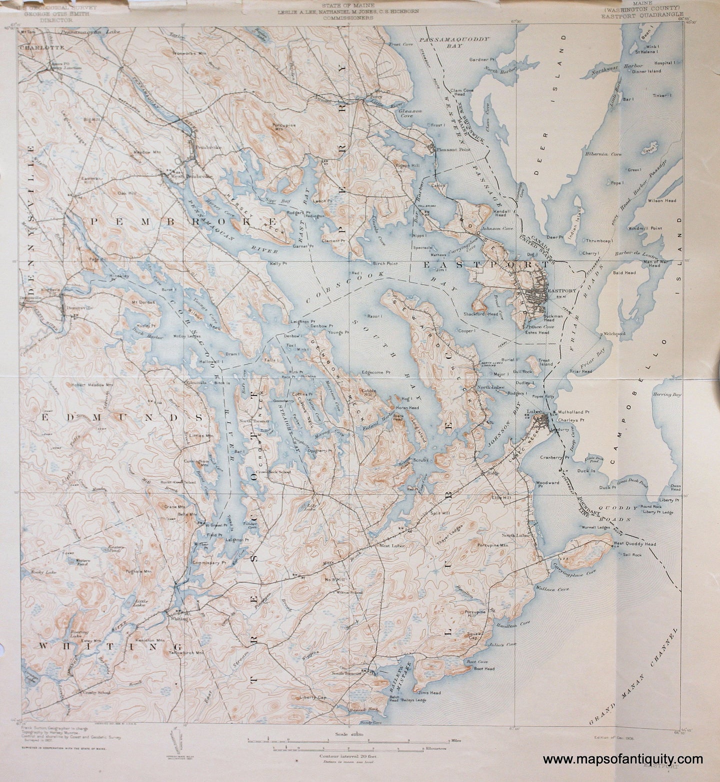 Genuine-Antique-Map-Eastport-Maine--1908-US-Geological-Survey--Maps-Of-Antiquity