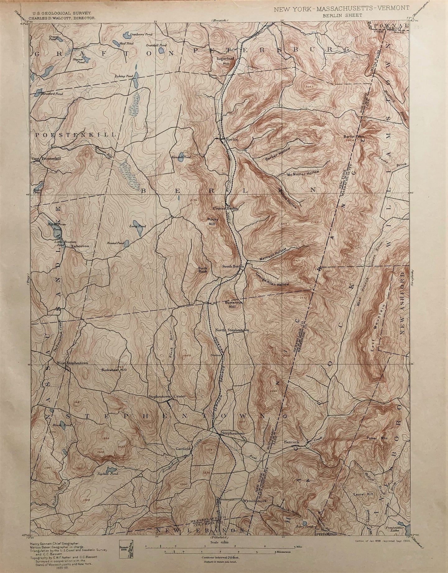 Genuine-Antique-Topographic-map-Berlin-New-York-NY/MA/VT-Antique-Topo-Map-Antique-Geological-&-Topographical-Maps-Vermont-1900-USGS-Maps-Of-Antiquity-1800s-19th-century