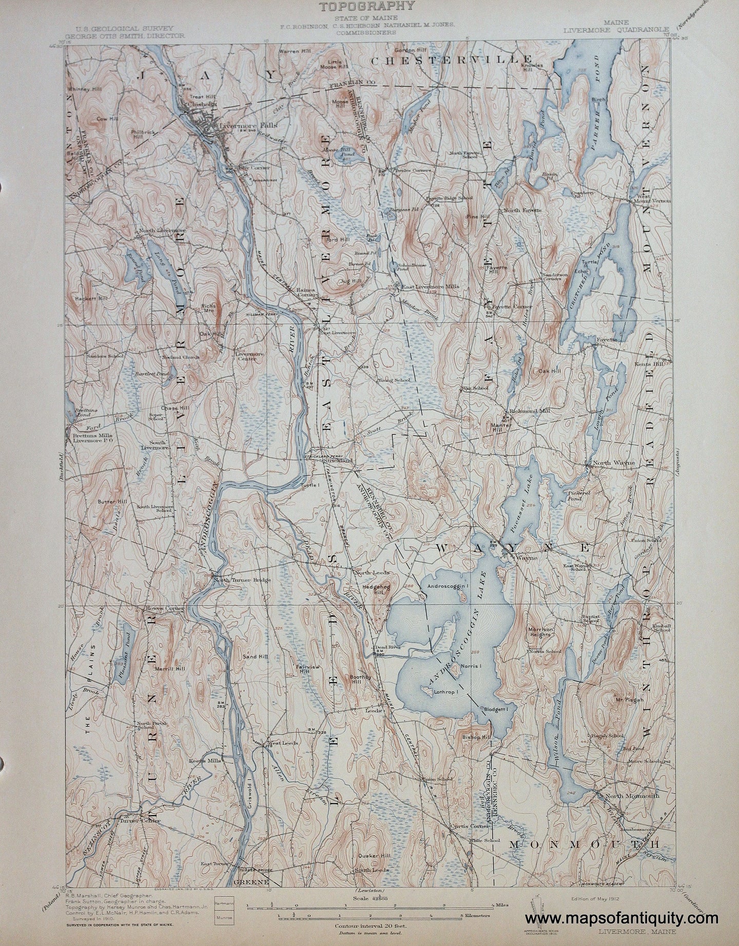 Genuine-Antique-Map-Livermore-Maine--1912-US-Geological-Survey--Maps-Of-Antiquity
