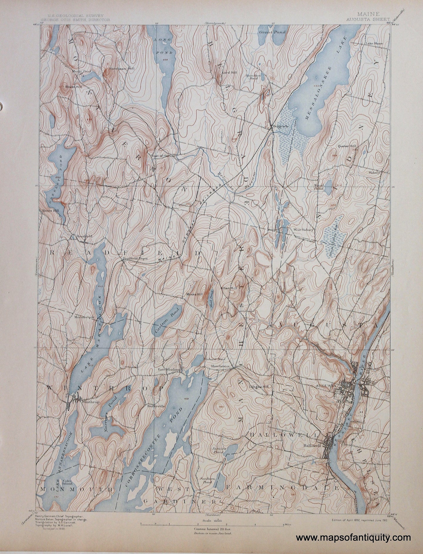 Genuine-Antique-Map-Augusta-Maine--1912-US-Geological-Survey--Maps-Of-Antiquity