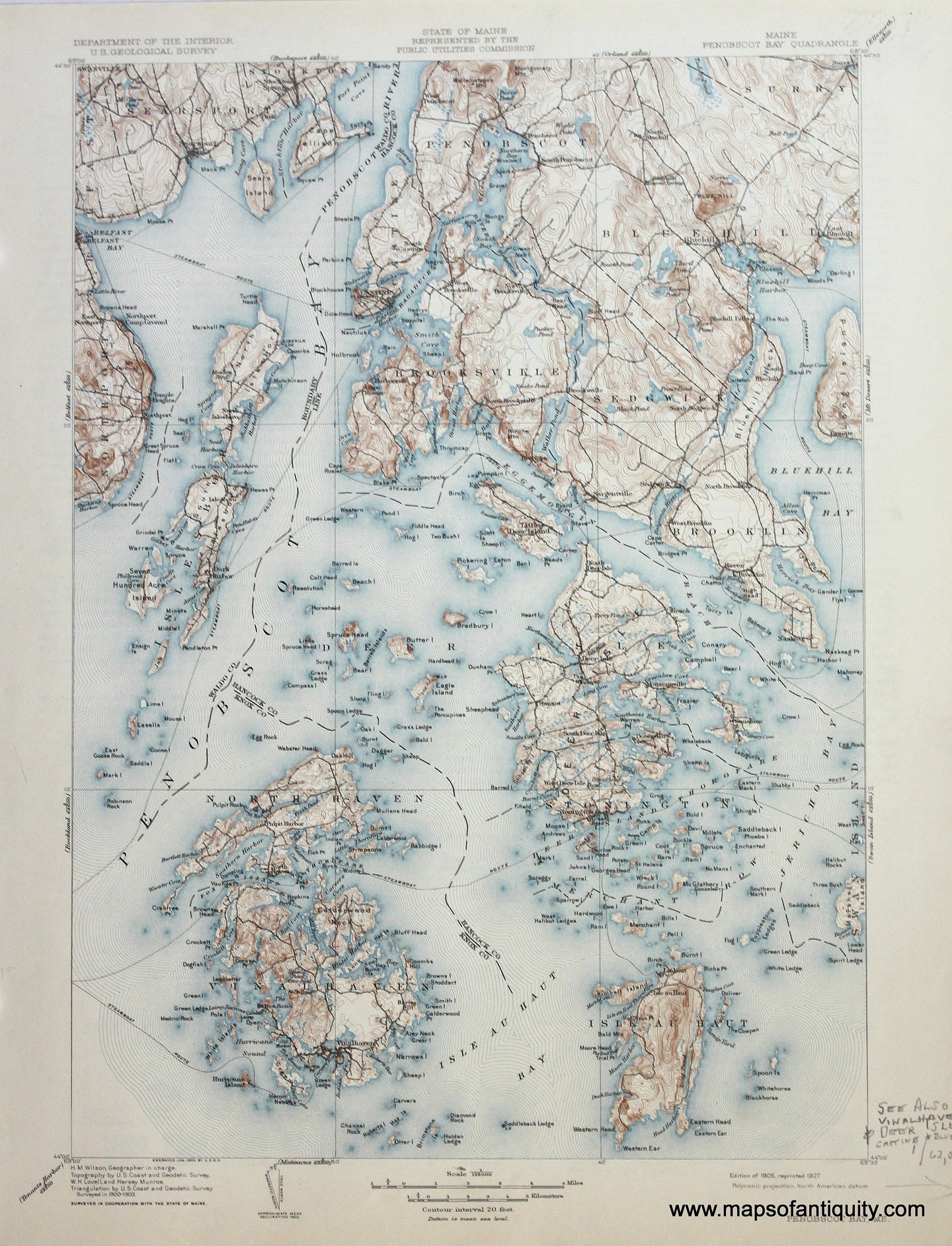 Genuine-Antique-Map-Penobscott-Bay-Maine--1927-US-Geological-Survey--Maps-Of-Antiquity