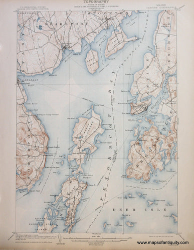 Genuine-Antique-Map-Castine-Maine--1909-US-Geological-Survey--Maps-Of-Antiquity