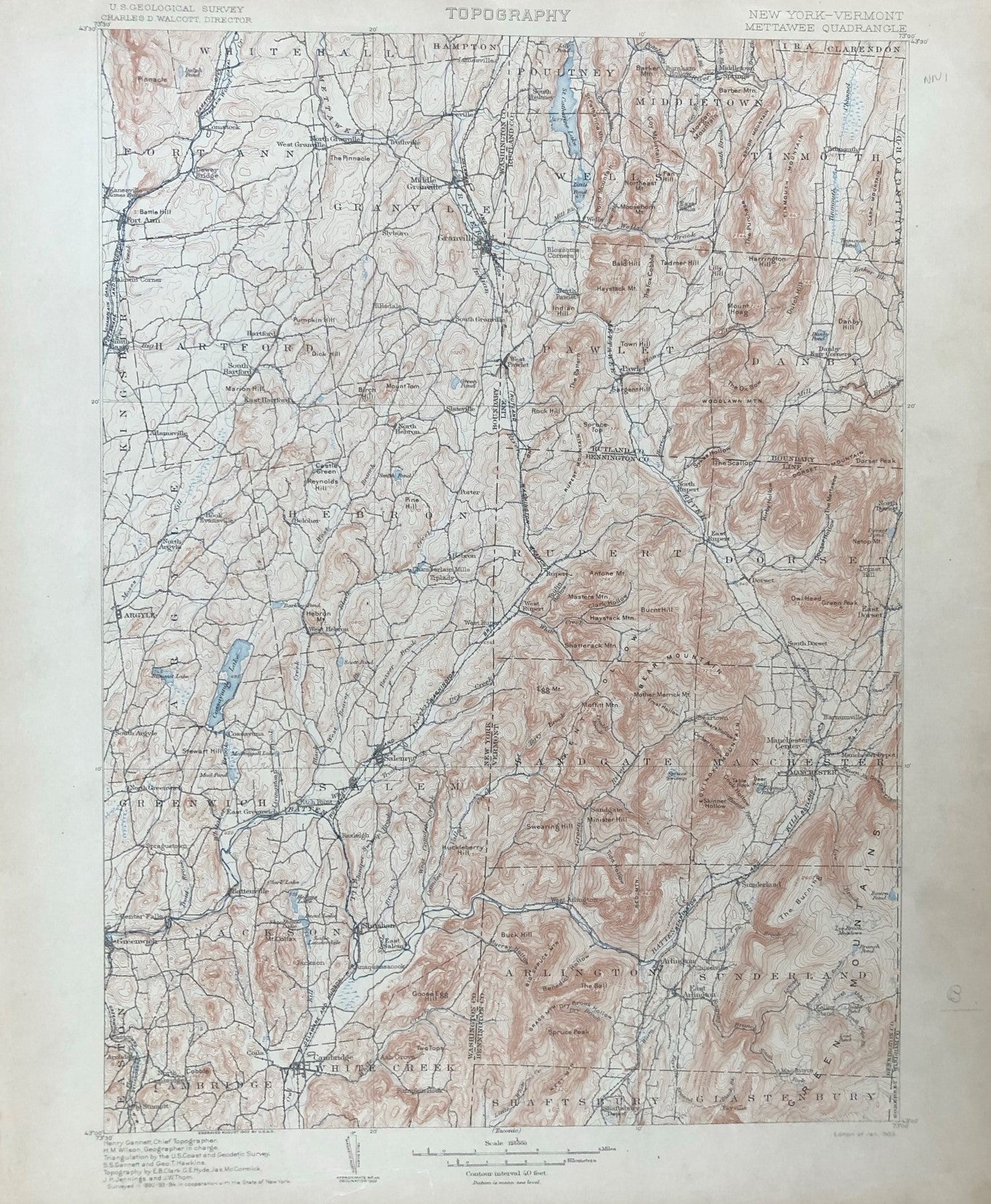 Genuine-Antique-Topographic-map-Mettawee-Quad-NY/VT-border-Antique-Topo-Map-Antique-Geological-&-Topographical-Maps-Vermont-1903-USGS-Maps-Of-Antiquity-1800s-19th-century