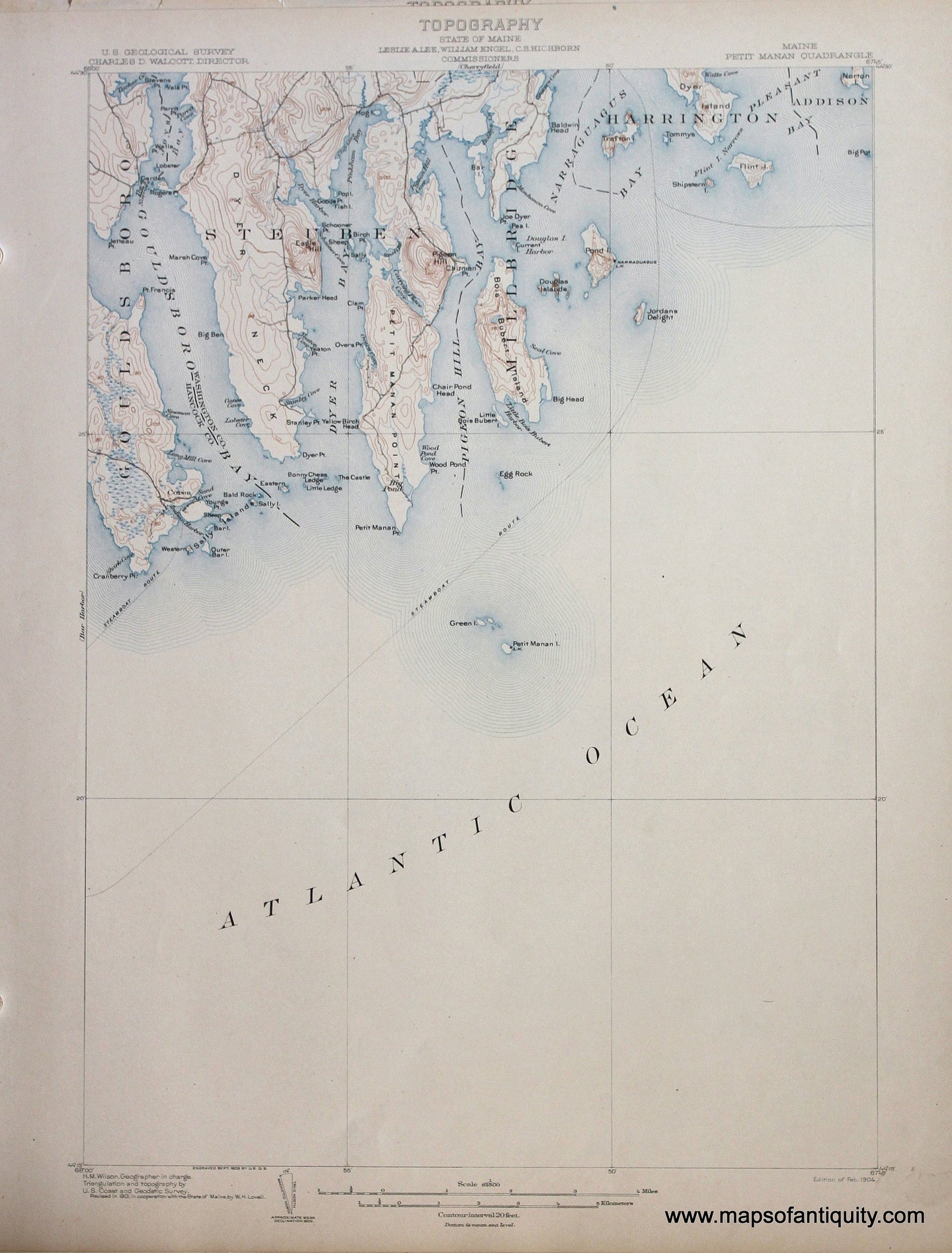 Genuine-Antique-Map-Petit-Manan-Maine--1904-US-Geological-Survey--Maps-Of-Antiquity