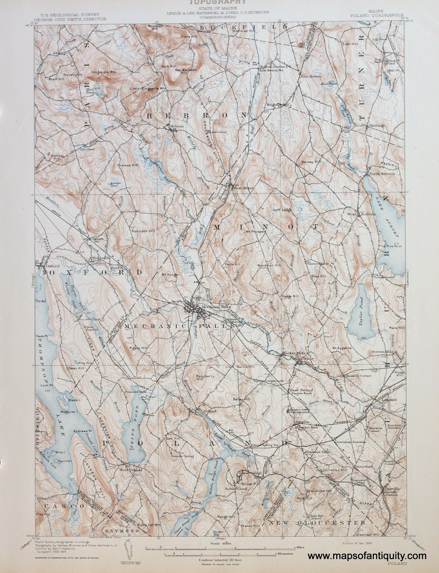 Genuine-Antique-Map-Poland-Maine--1908-US-Geological-Survey--Maps-Of-Antiquity