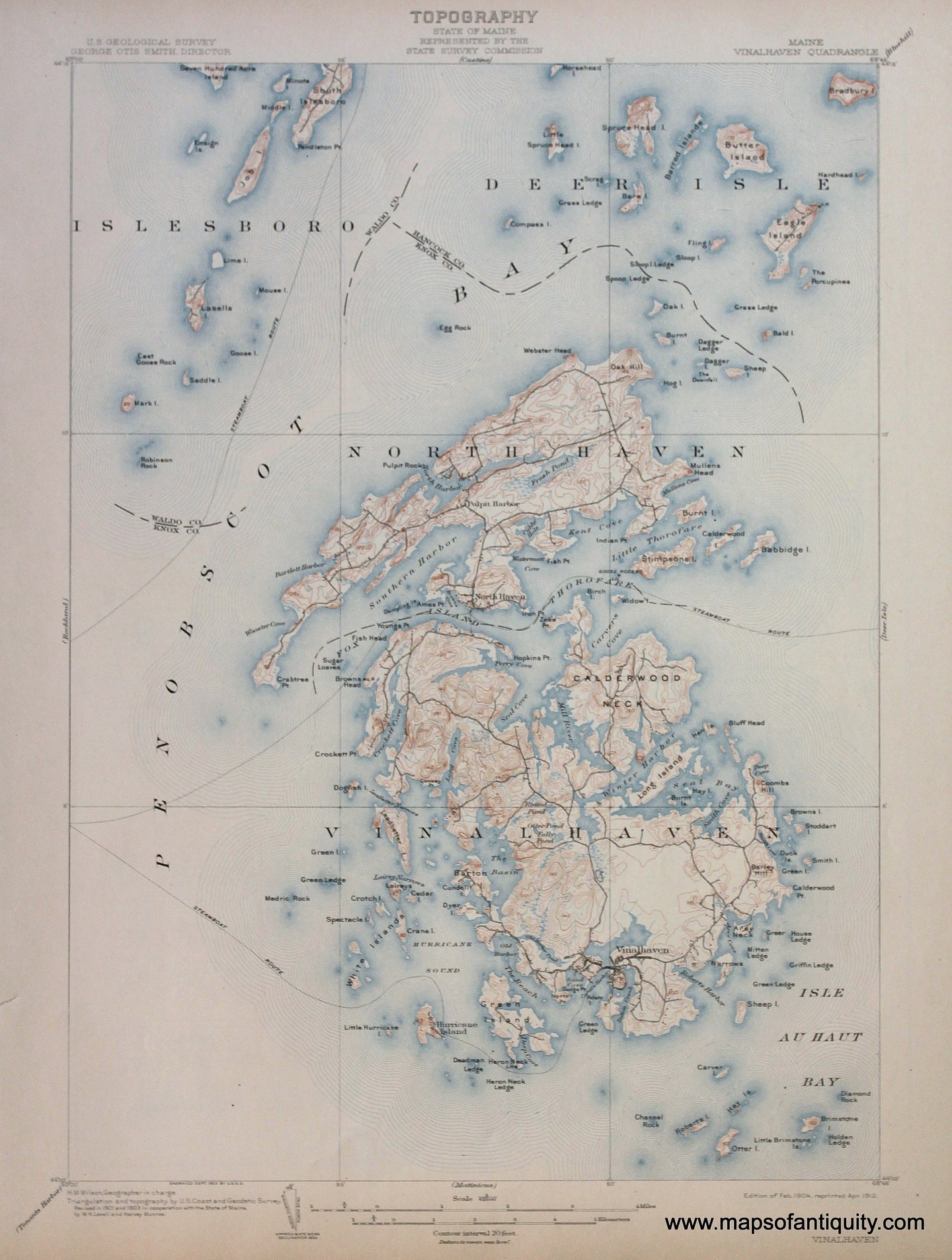 Genuine-Antique-Map-Vinalhaven-Maine--1912-US-Geological-Survey--Maps-Of-Antiquity