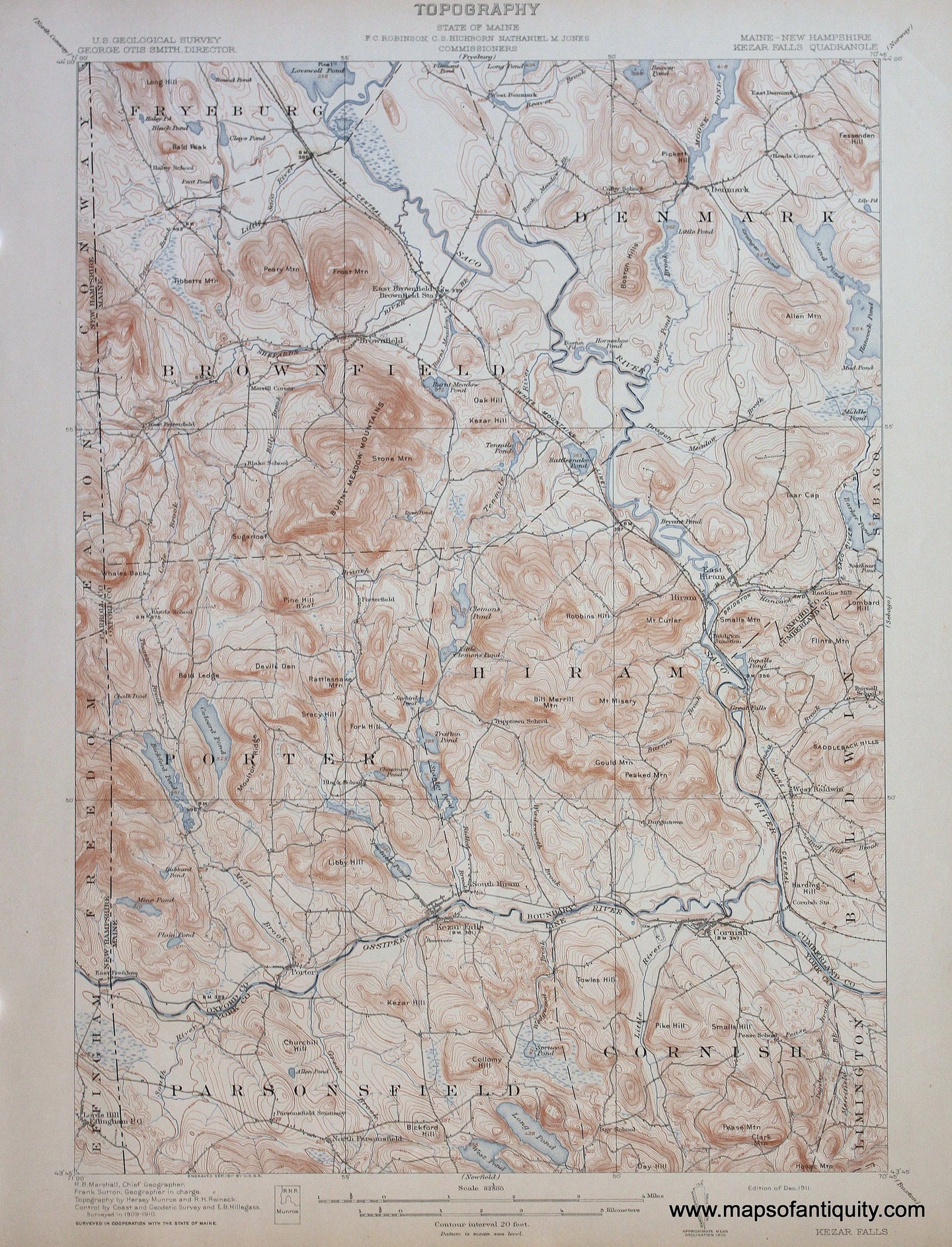 Genuine-Antique-Map-Kezar-Falls-Maine--1911-US-Geological-Survey--Maps-Of-Antiquity