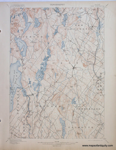 Genuine-Antique-Map-Gray-Maine--1913-US-Geological-Survey--Maps-Of-Antiquity