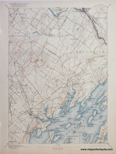 Genuine-Antique-Map-Freeport-Maine--1918-US-Geological-Survey--Maps-Of-Antiquity