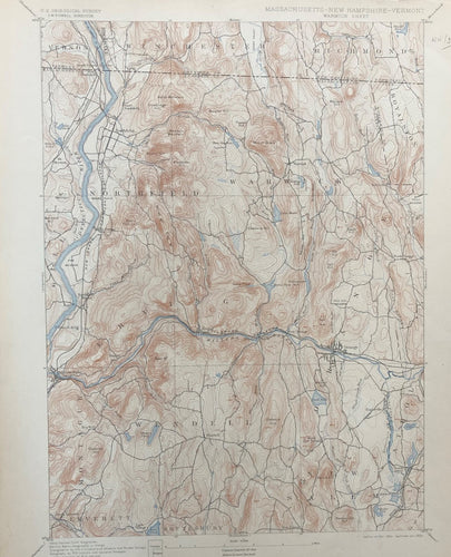 Genuine-Antique-Topographic-map-Warwick-Mass.-MA/NH/VT-border-Antique-Topo-Map-Antique-Geological-&-Topographical-Maps-Massachusetts-1905-USGS-Maps-Of-Antiquity-1800s-19th-century