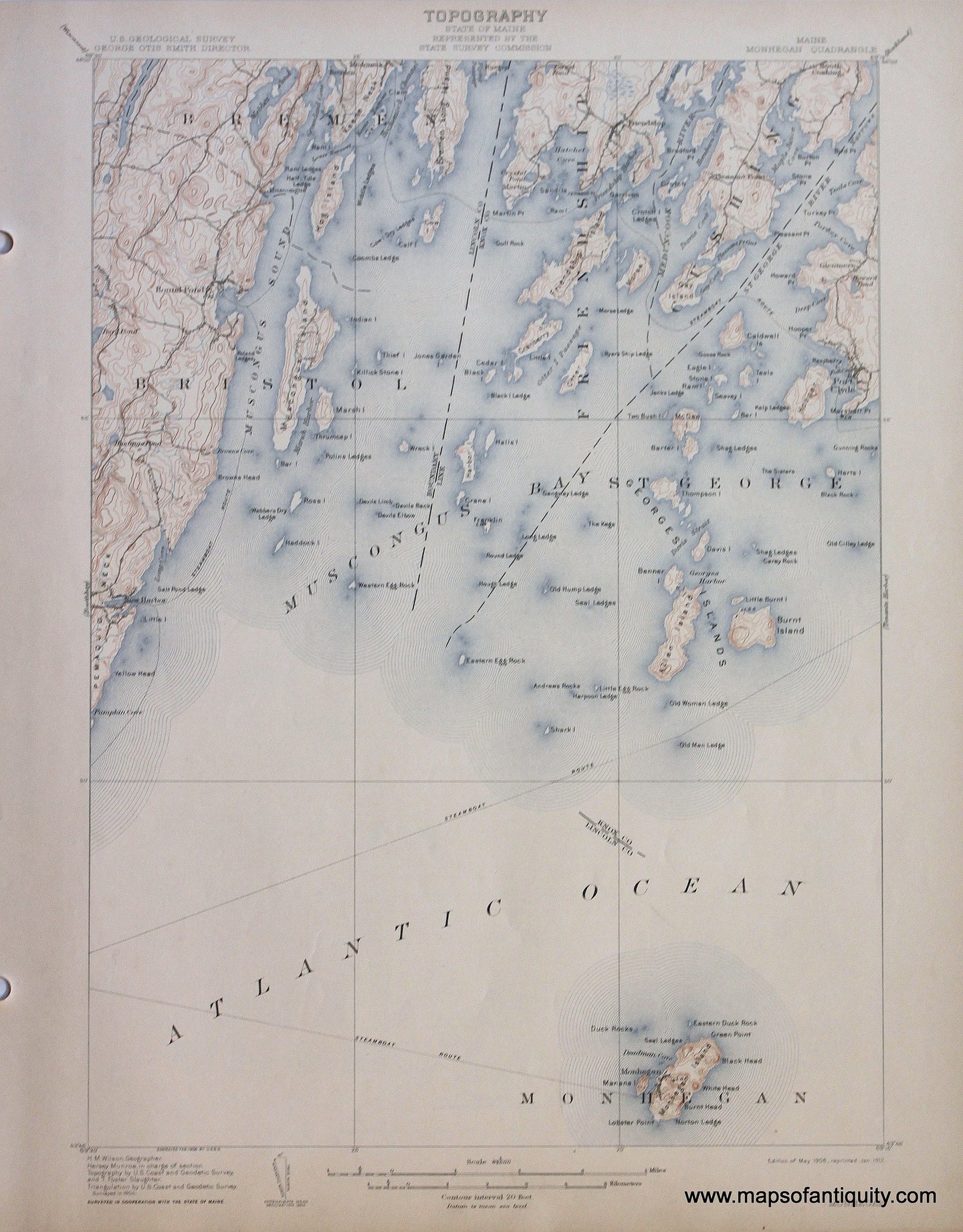 Genuine-Antique-Map-Monhegan-Maine--1912-US-Geological-Survey--Maps-Of-Antiquity