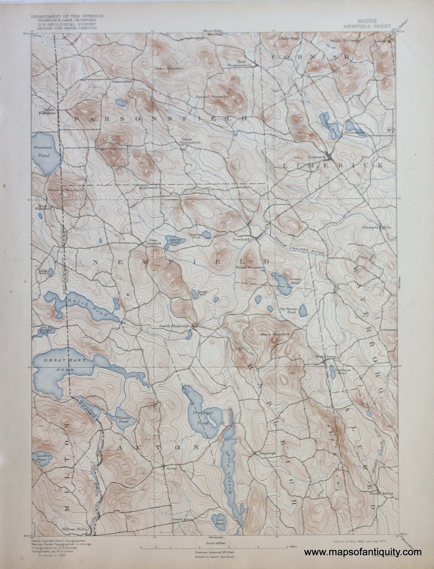 Genuine-Antique-Map-Newfield-Maine--1917-US-Geological-Survey--Maps-Of-Antiquity