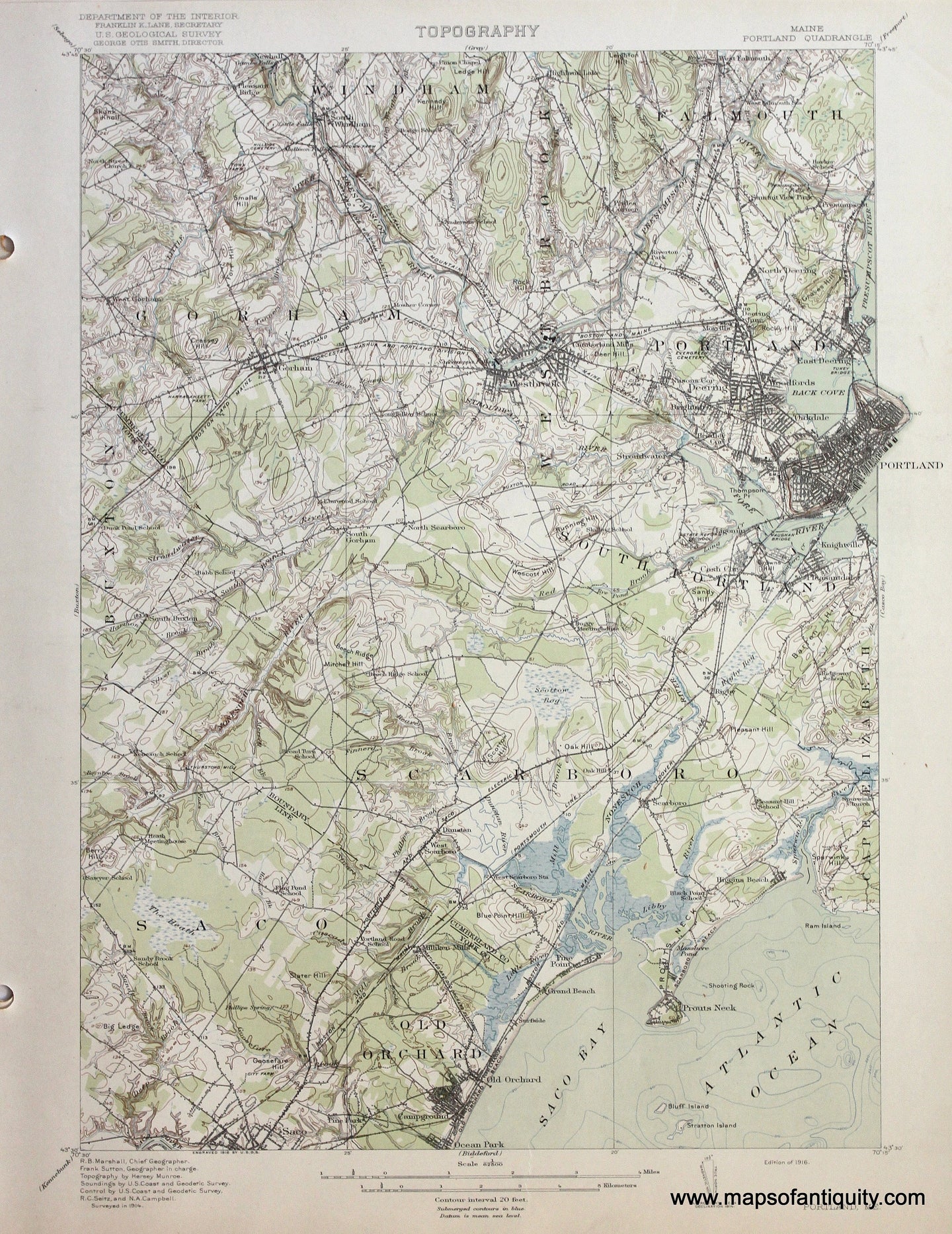 Genuine-Antique-Map-Portland-Maine--1916-US-Geological-Survey--Maps-Of-Antiquity